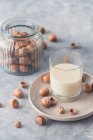 Vue rapprochée du lait de noisette fait maison — Photo de stock