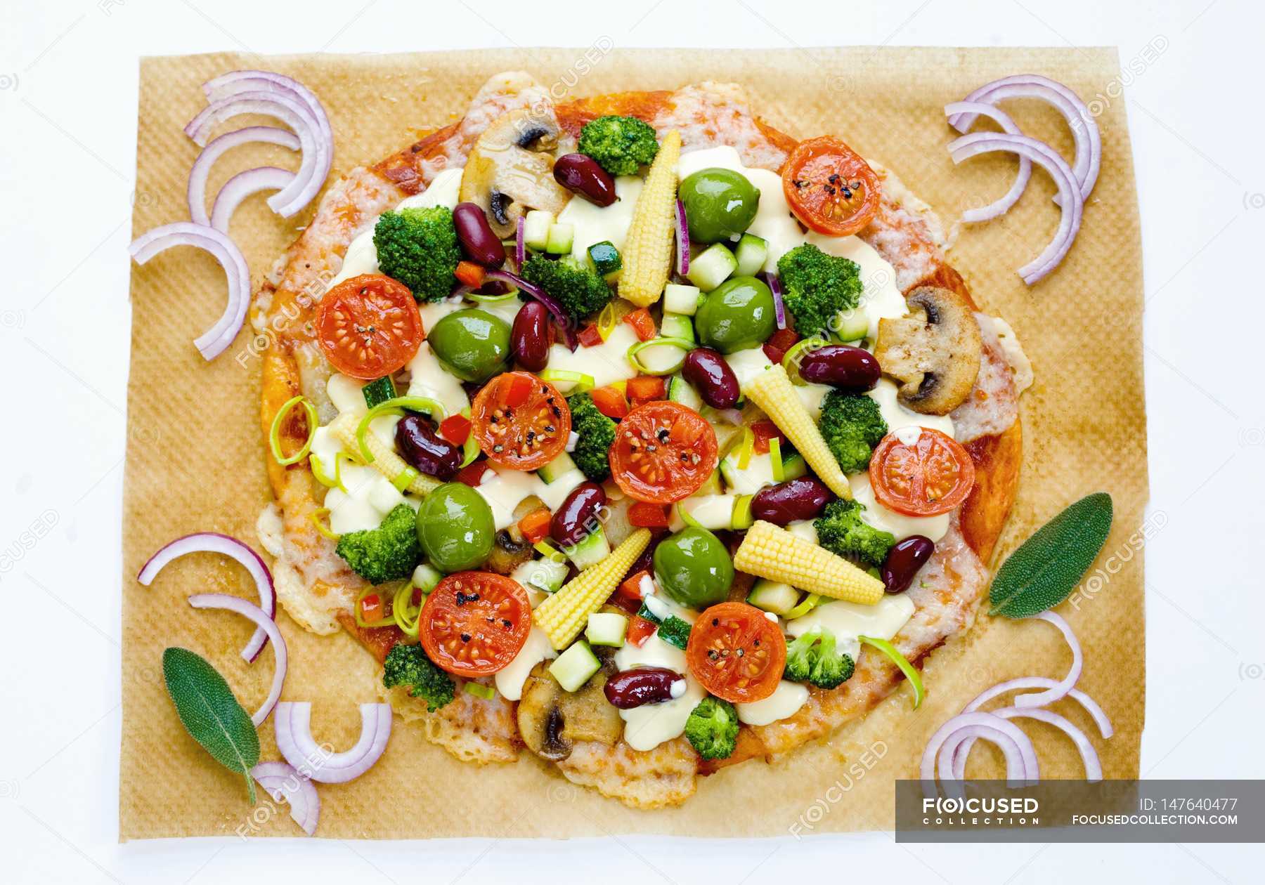 Pizza with corn cobs — multi colored, foodcollection Stock Photo