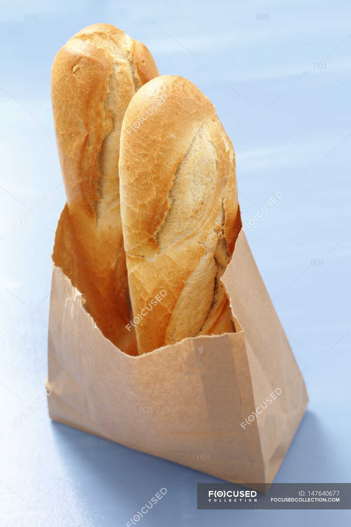 Baguettes In Paper Bag Meal Freshly Baked Stock Photo