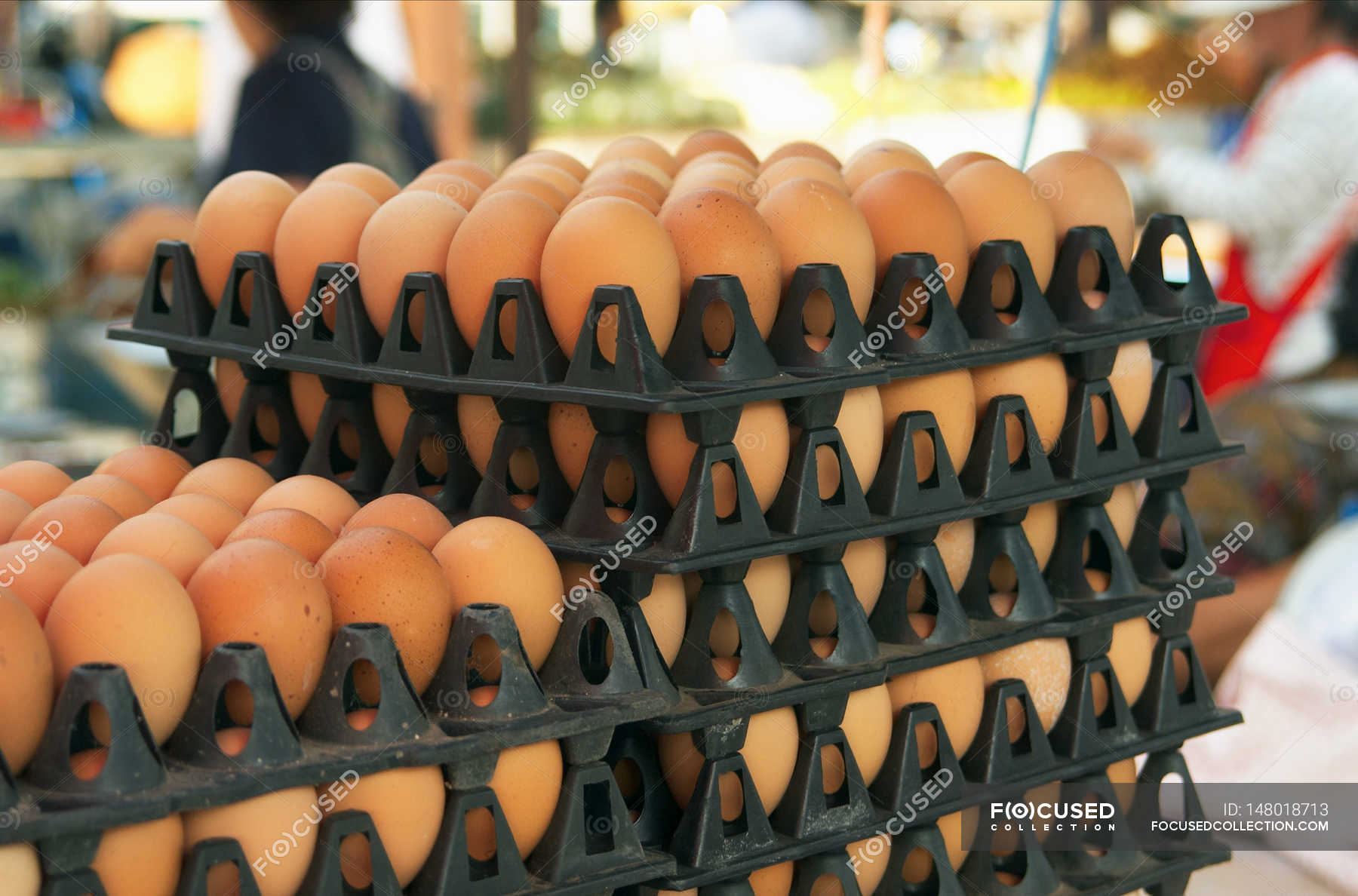 Several crates of eggs — tempting, dish Stock Photo 148018713