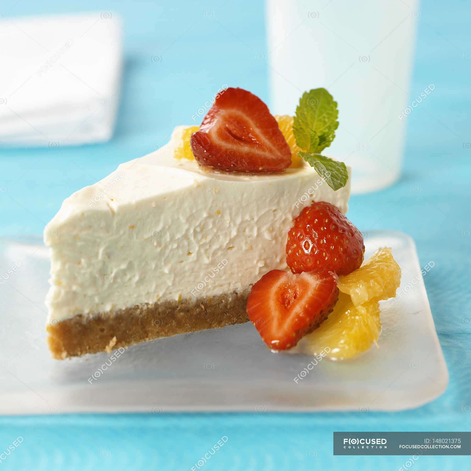 Piece of strawberry cheesecake recipe seasons stock photo 148021375
