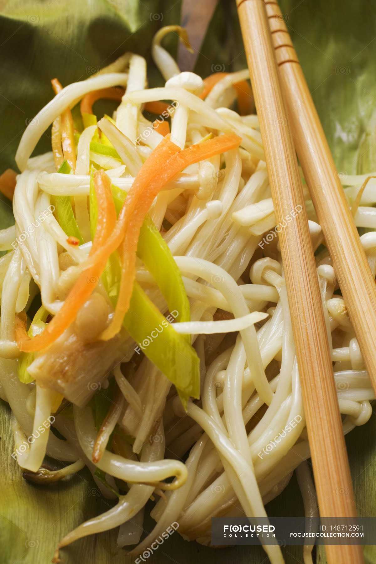 Soya sprouts on banana leaf — top, proteins Stock Photo 148712591