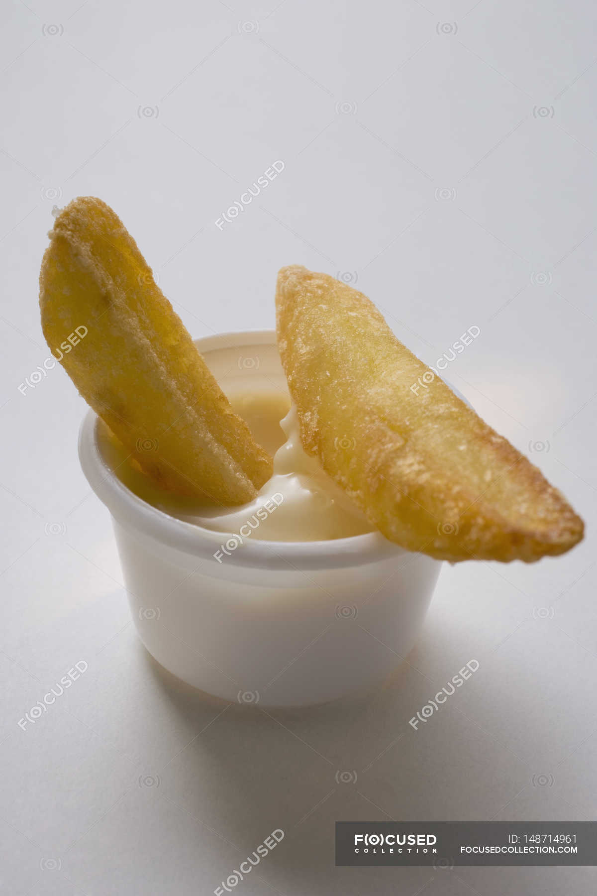 Fried potato chips with mayonnaise — agriculture, cookery Stock Photo