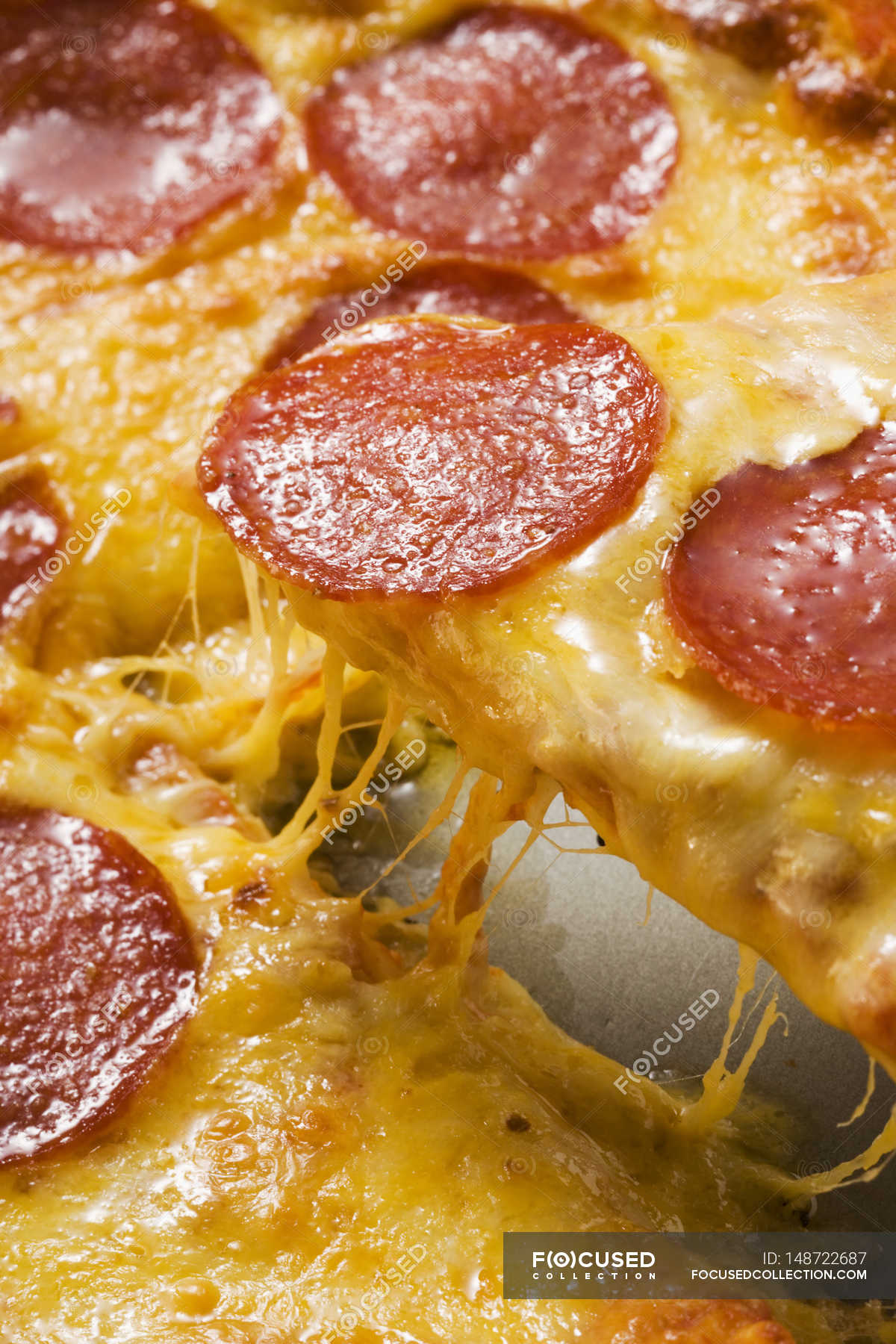 Salami and cheese pizza — prepared, main course Stock Photo 148722687