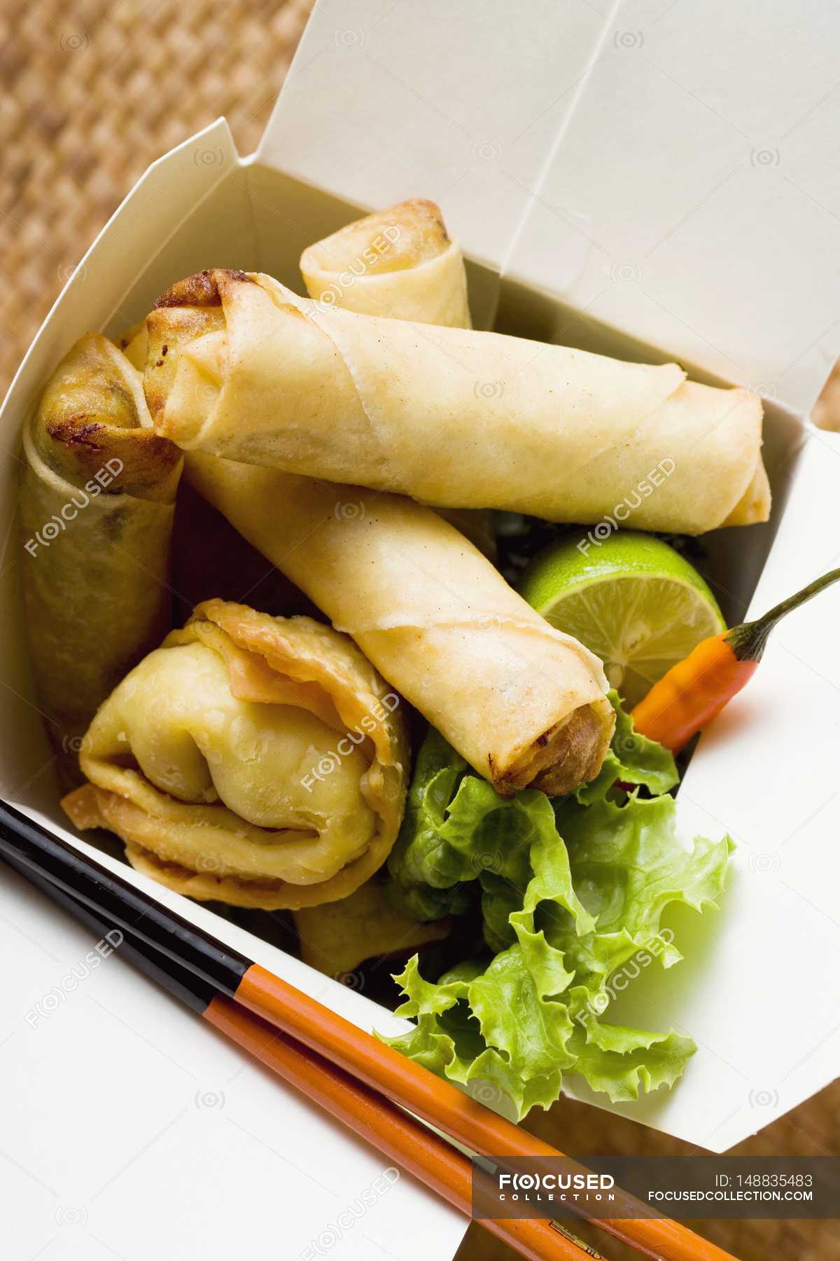 Deep Fried Wontons And Spring Rolls — Springrolls Carry Out Stock