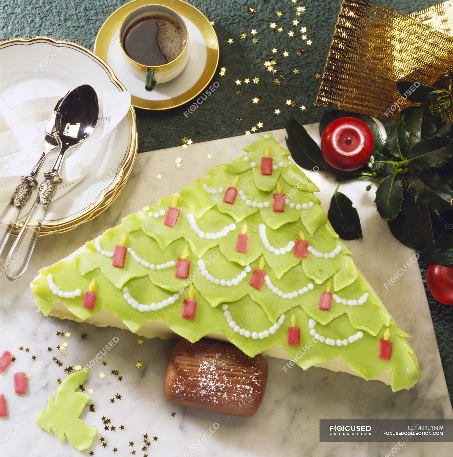 Christmas Tree Cake On Table Nutrition Ready To Eat Stock Photo 149131589