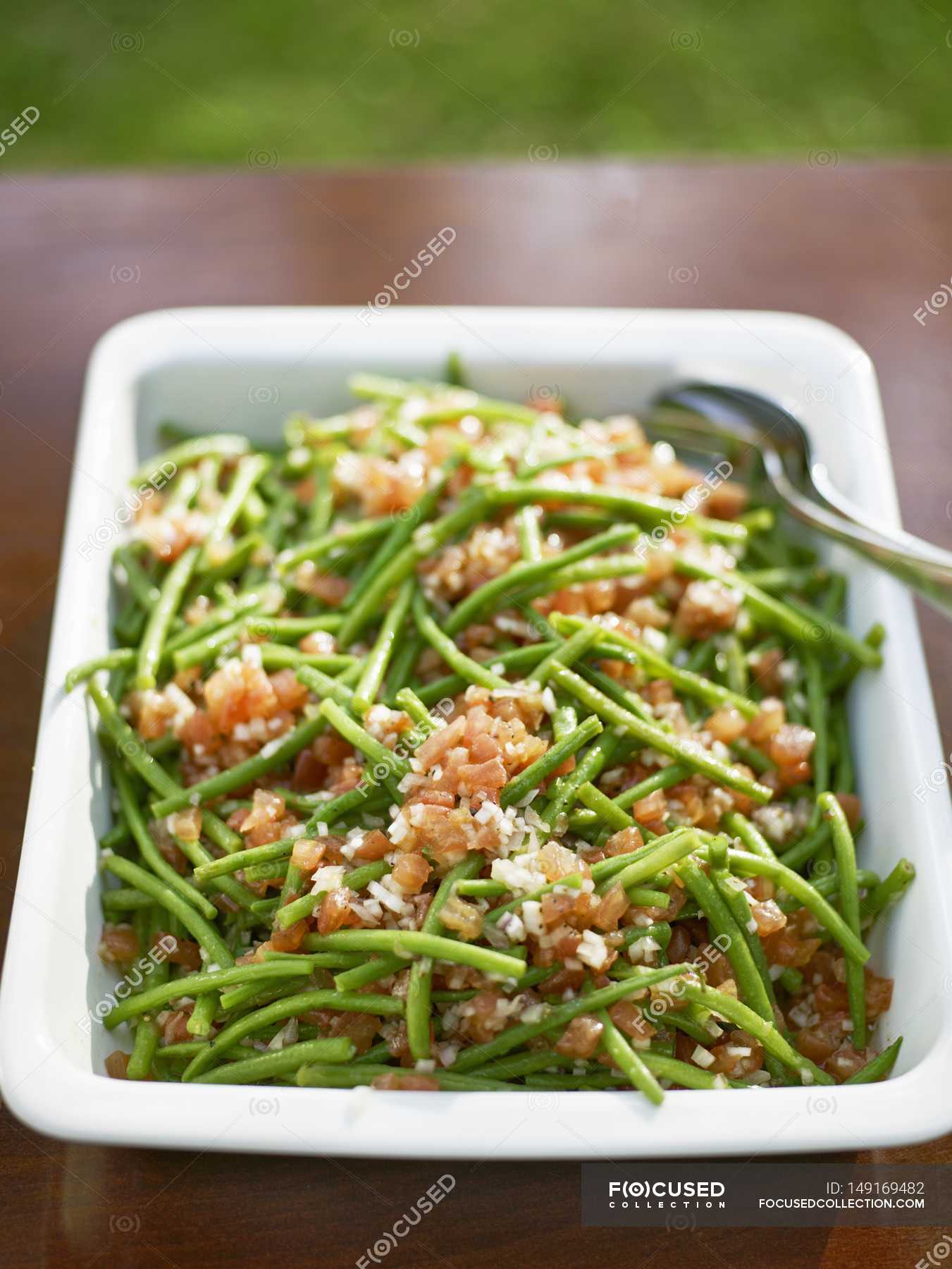 French bean salad with bacon — Ready To Eat, cookery - Stock Photo