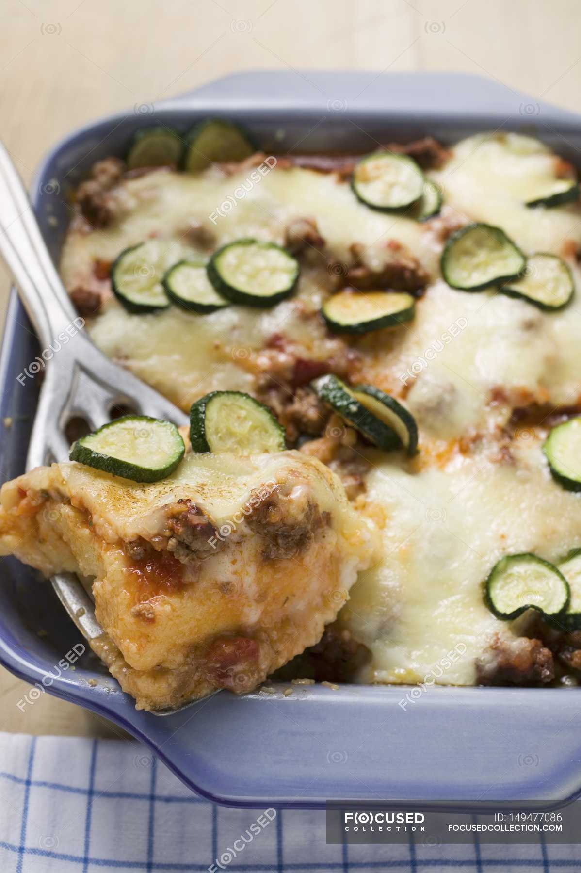 Polenta bake with mince and courgettes — browned, Ready To Eat Stock