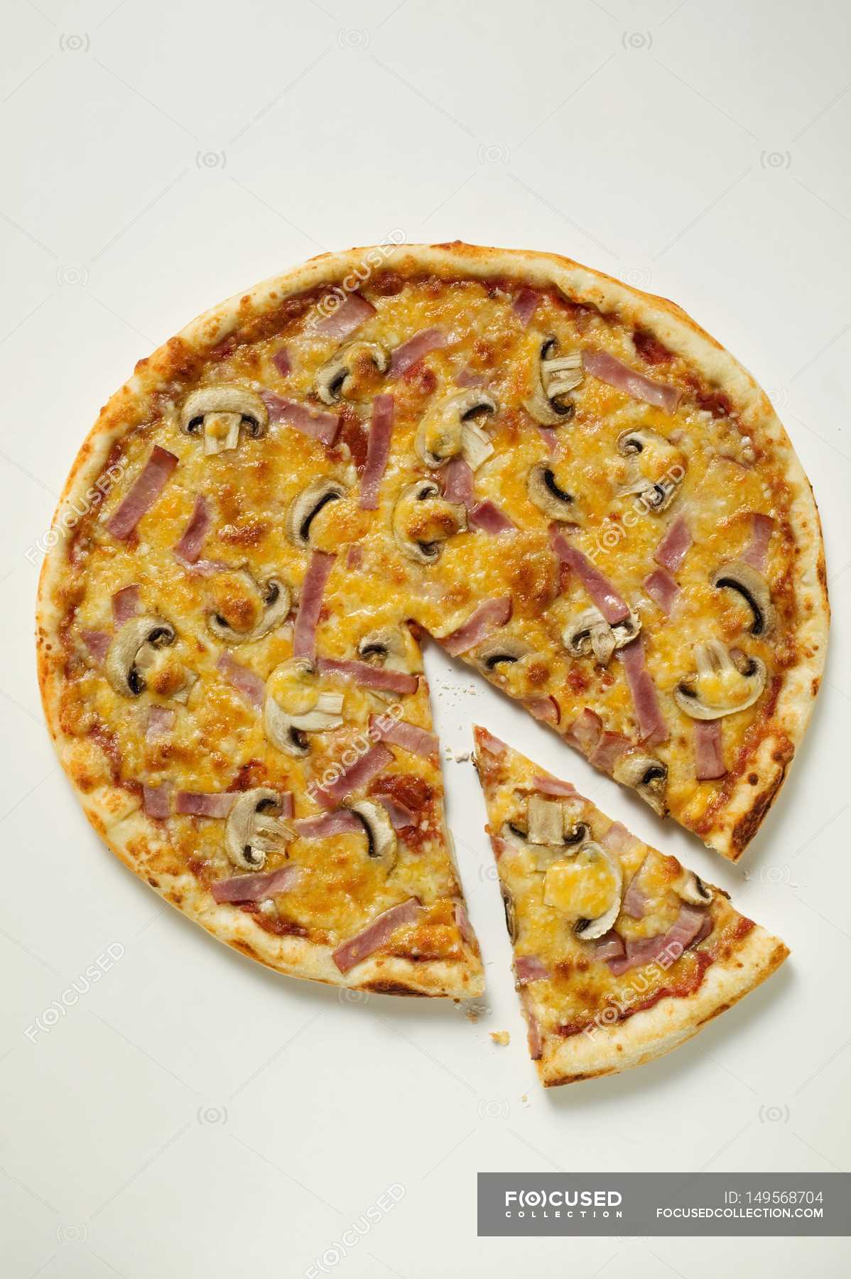 Ham and mushroom pizza — shape, white Stock Photo 149568704