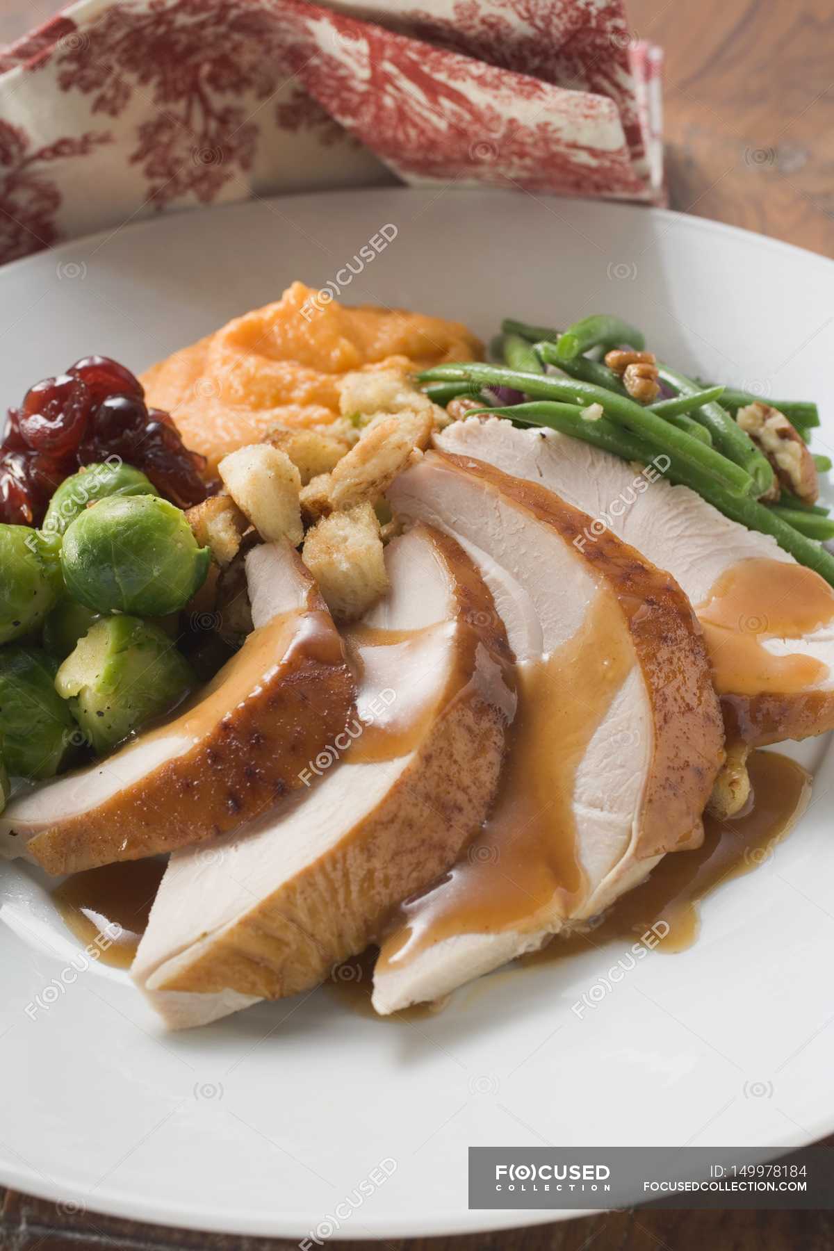 Turkey breast and mashed sweet potatoes — sprouts, Ready To Eat Stock