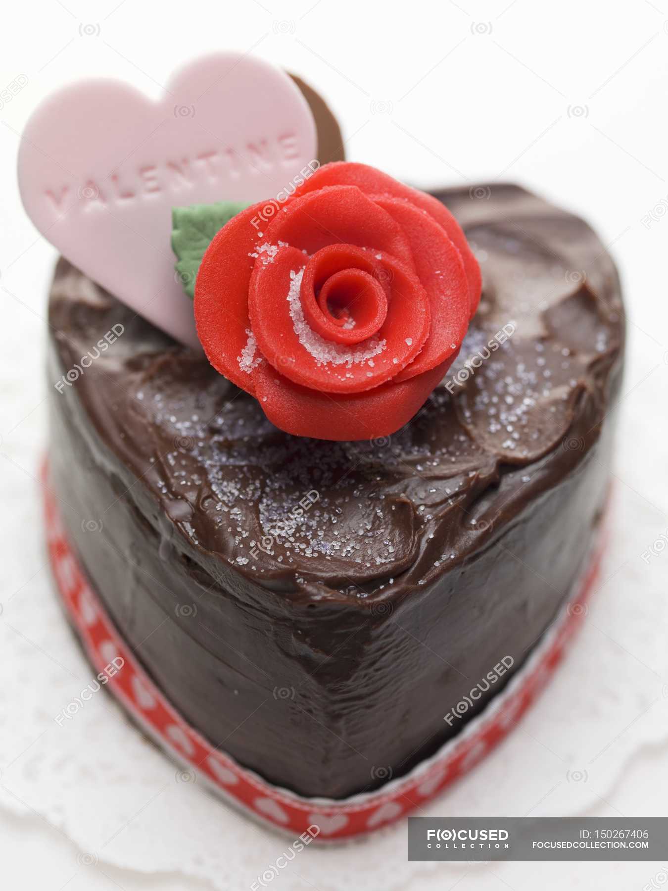 Heart Shaped Chocolate Cake Valentines Day Food Stock Photo