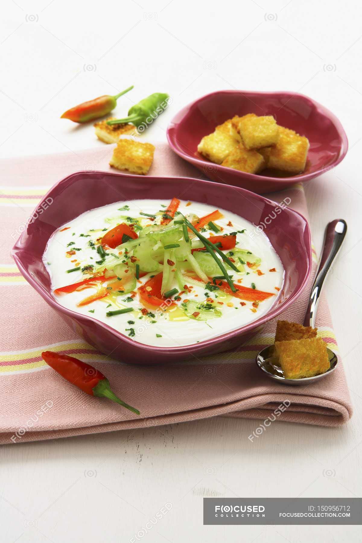 Italian Cold vegetable soup — Zuppa fredda, edible Stock Photo