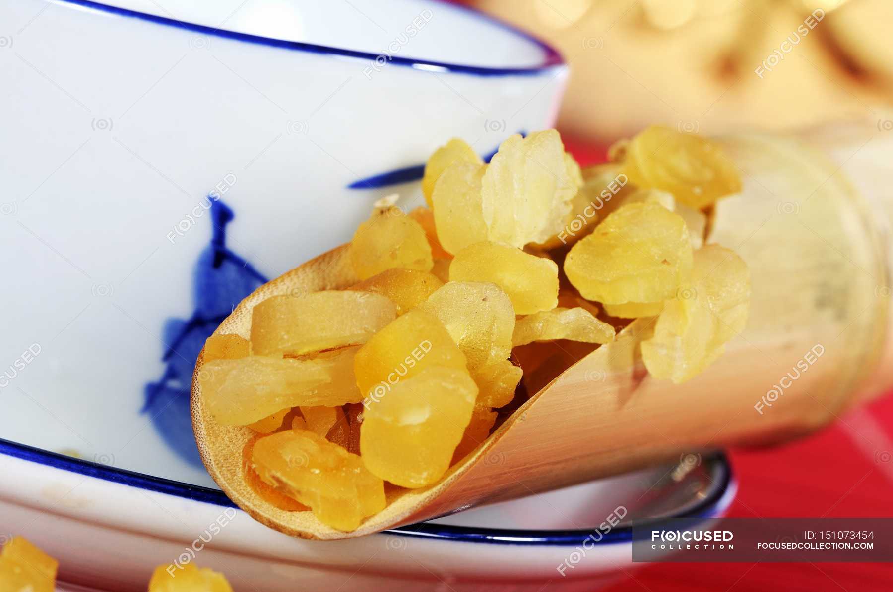 Chinese asparagus root in tea strainer — natural medicine, medicinal
