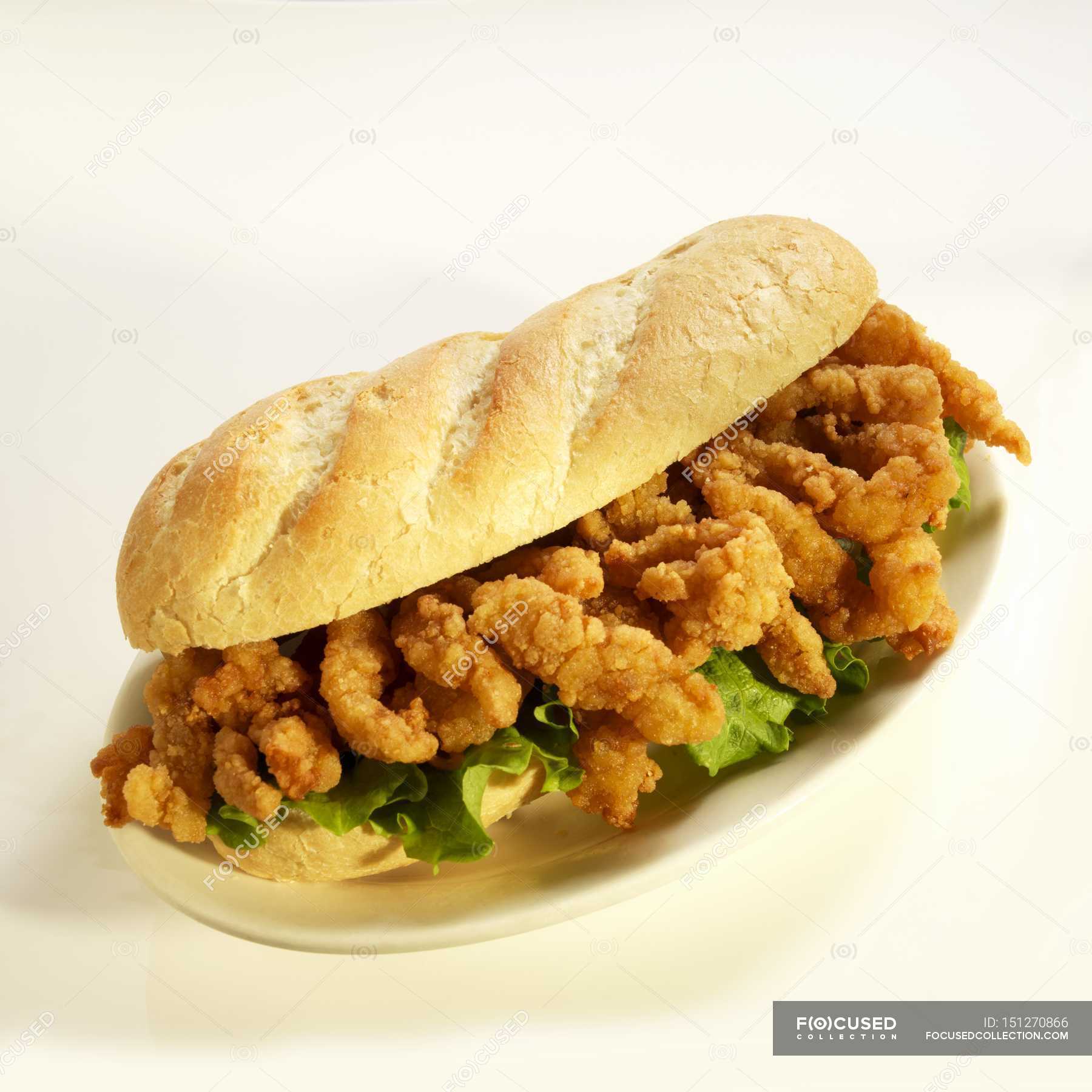 Fried Clam Strip Sandwich — product, carbohydrates Stock Photo