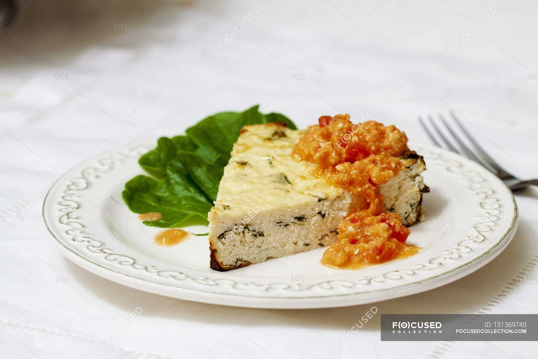 Ricotta bake with tomato — cholesterol, eating Stock Photo 151369740