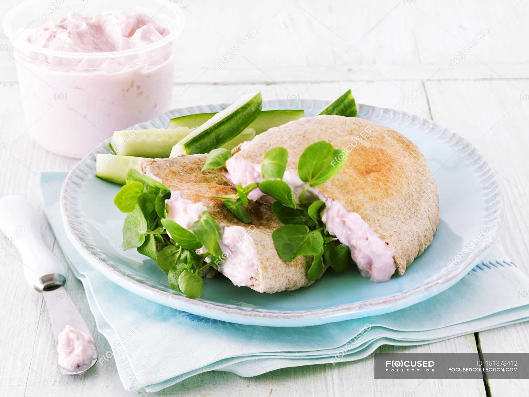 Pita Bread With Taramasalata Traditional Product Stock Photo