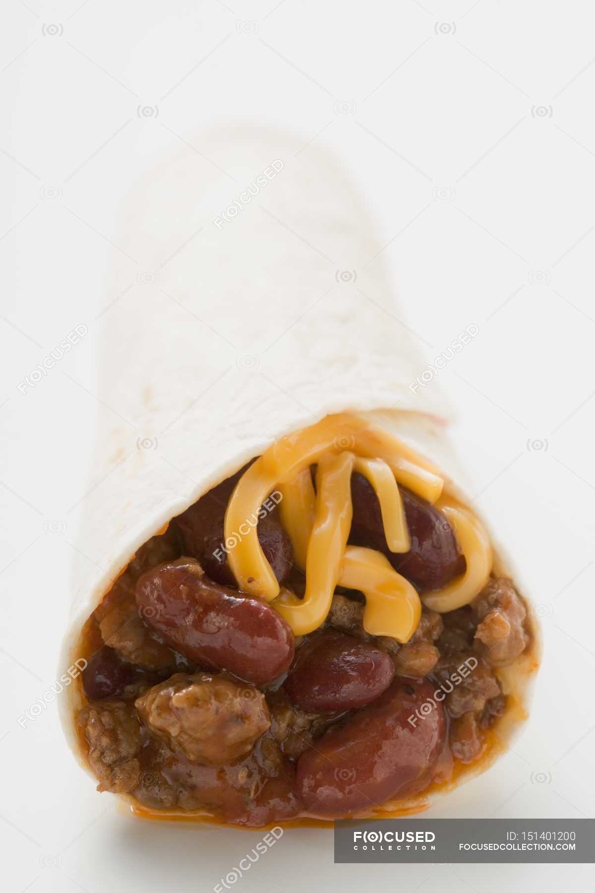 Burrito with chili con carne — lunch, eat Stock Photo 151401200