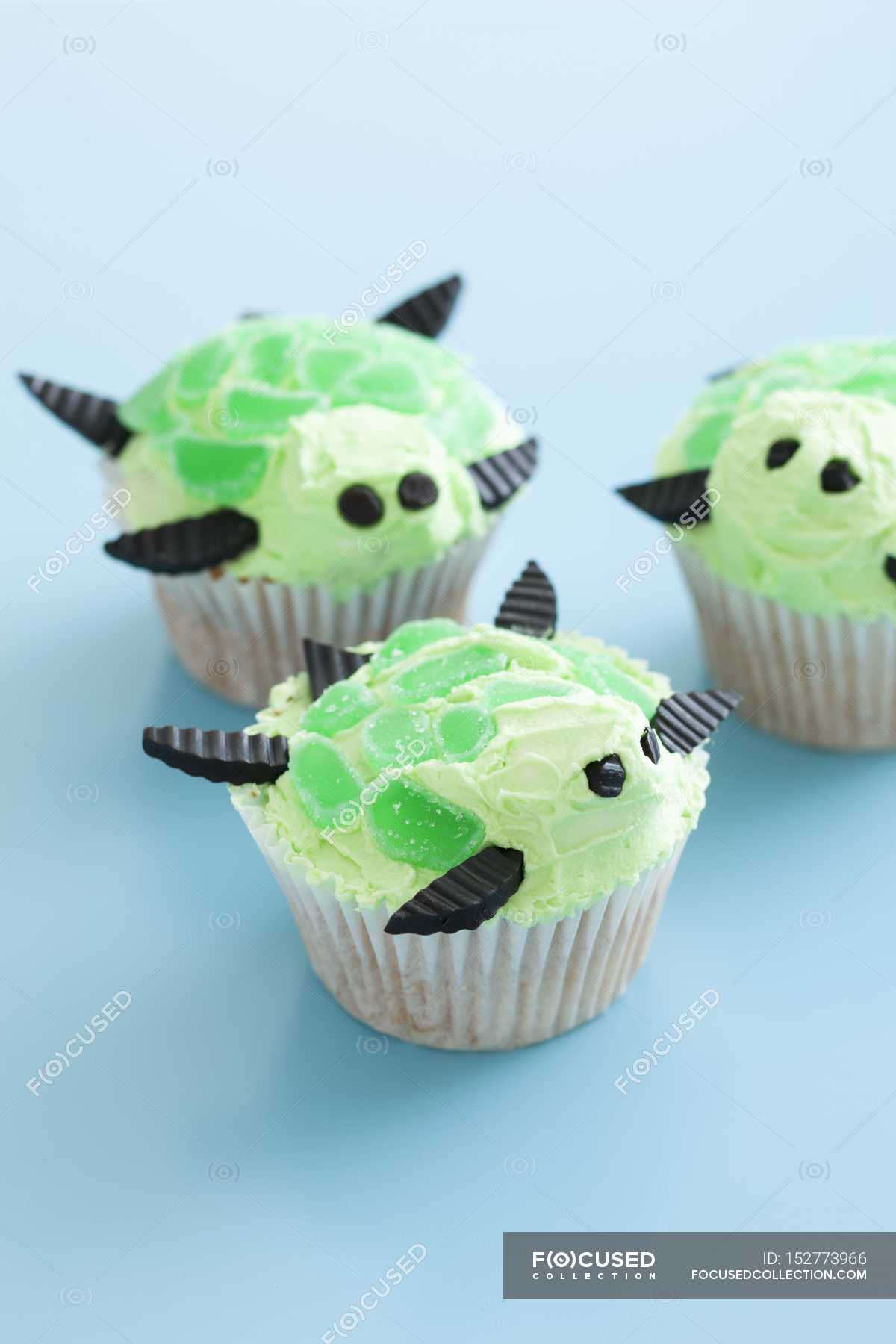 Three Turtle Cupcakes Baked Goods Sweet Food Stock Photo