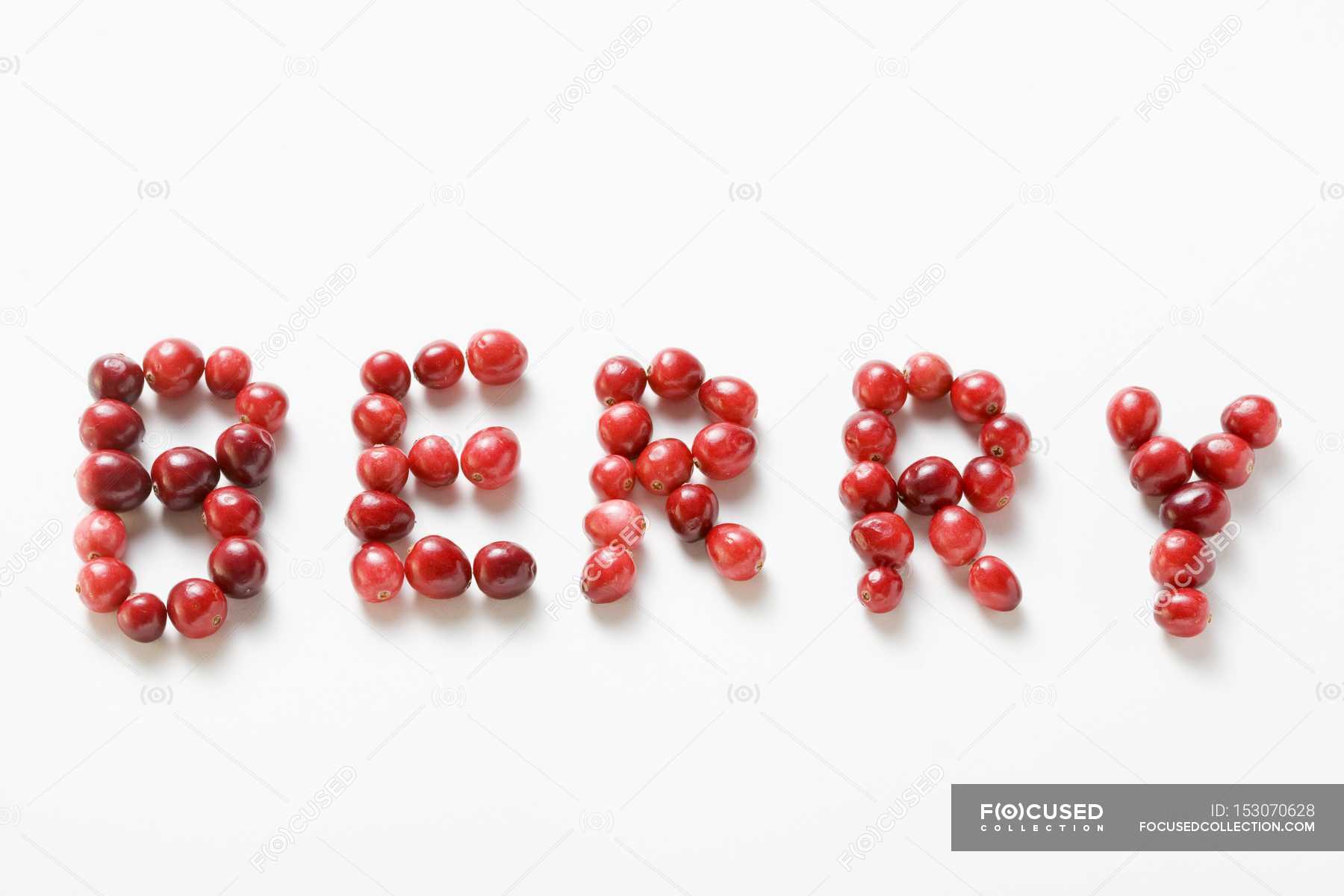 Word BERRY written in cranberries — cookery, vegan Stock Photo