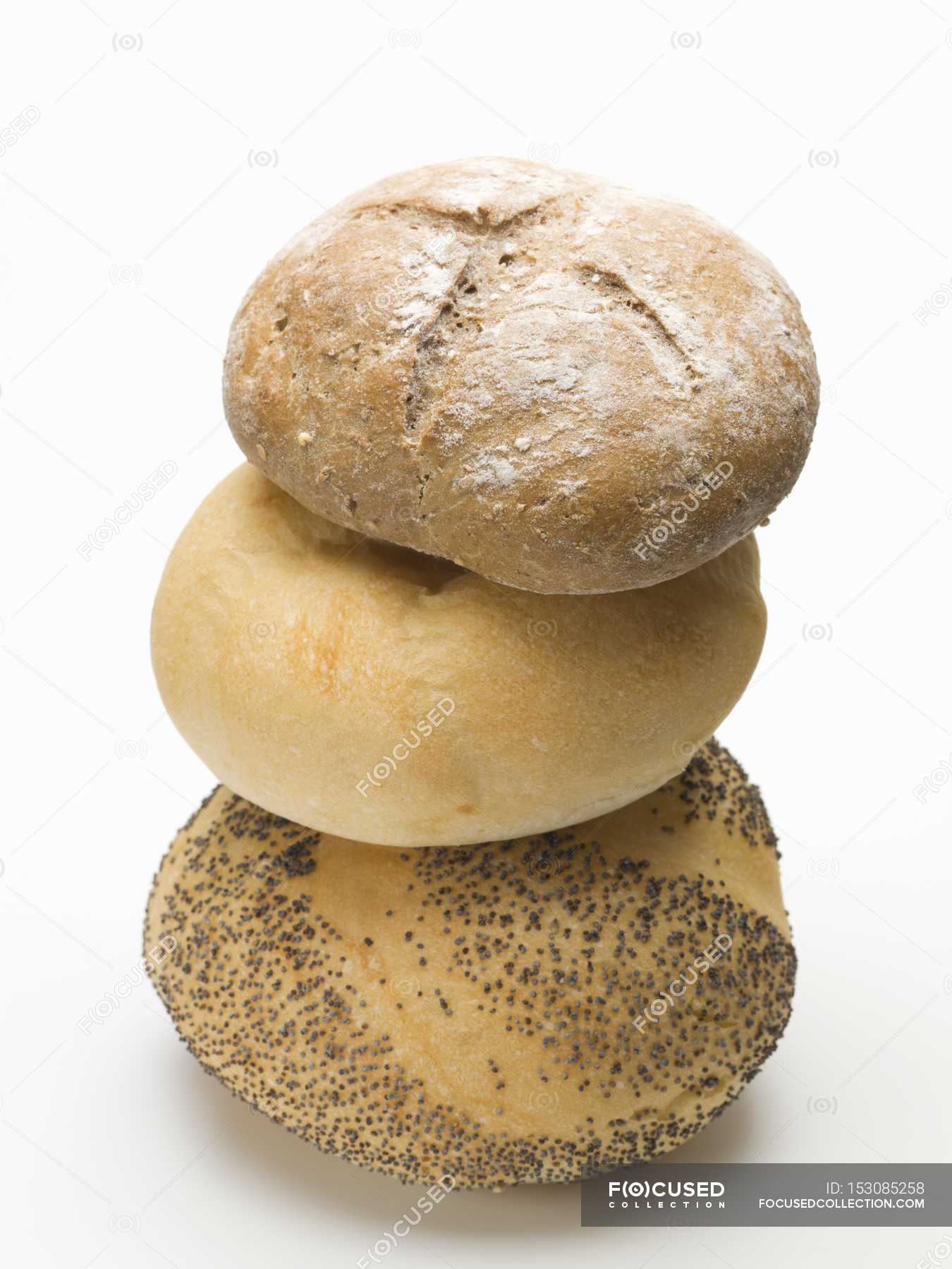 Poppy seed with kaiser and rye rolls — bakery, heap Stock Photo