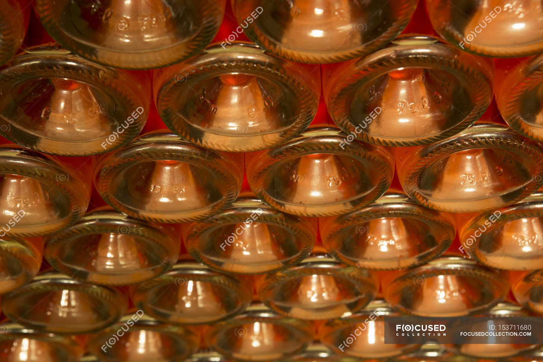 Champagne fermenting in bottles — view, background - Stock Photo ...