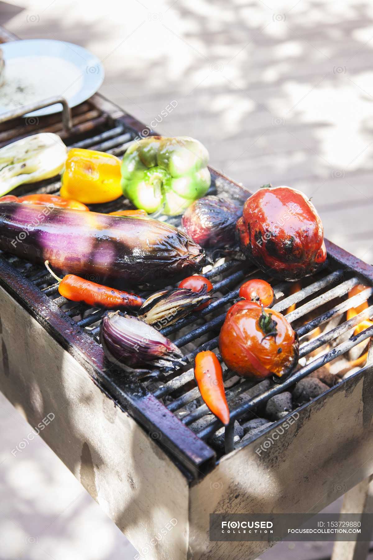 Vegetables On A Barbecue Rack Outdoors Backdrop Gourmet Stock   Focused 153729880 Stock Photo Vegetables Barbecue Rack Outdoors 