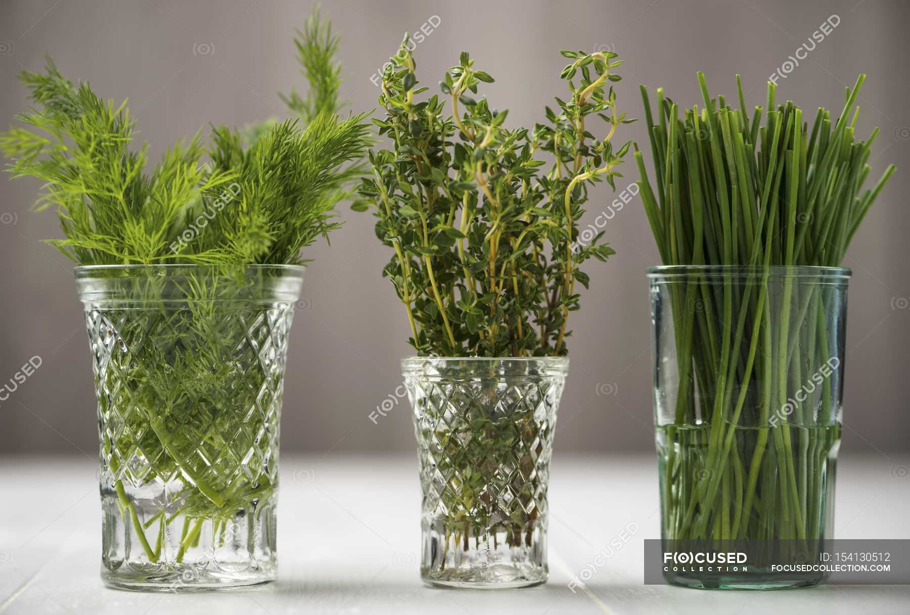 Fresh dill with thyme and chives — flavour, vegan Stock Photo