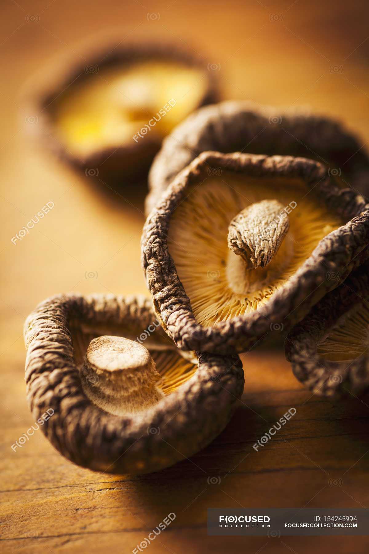 Dried shiitake mushrooms — uncooked, interior shot Stock Photo
