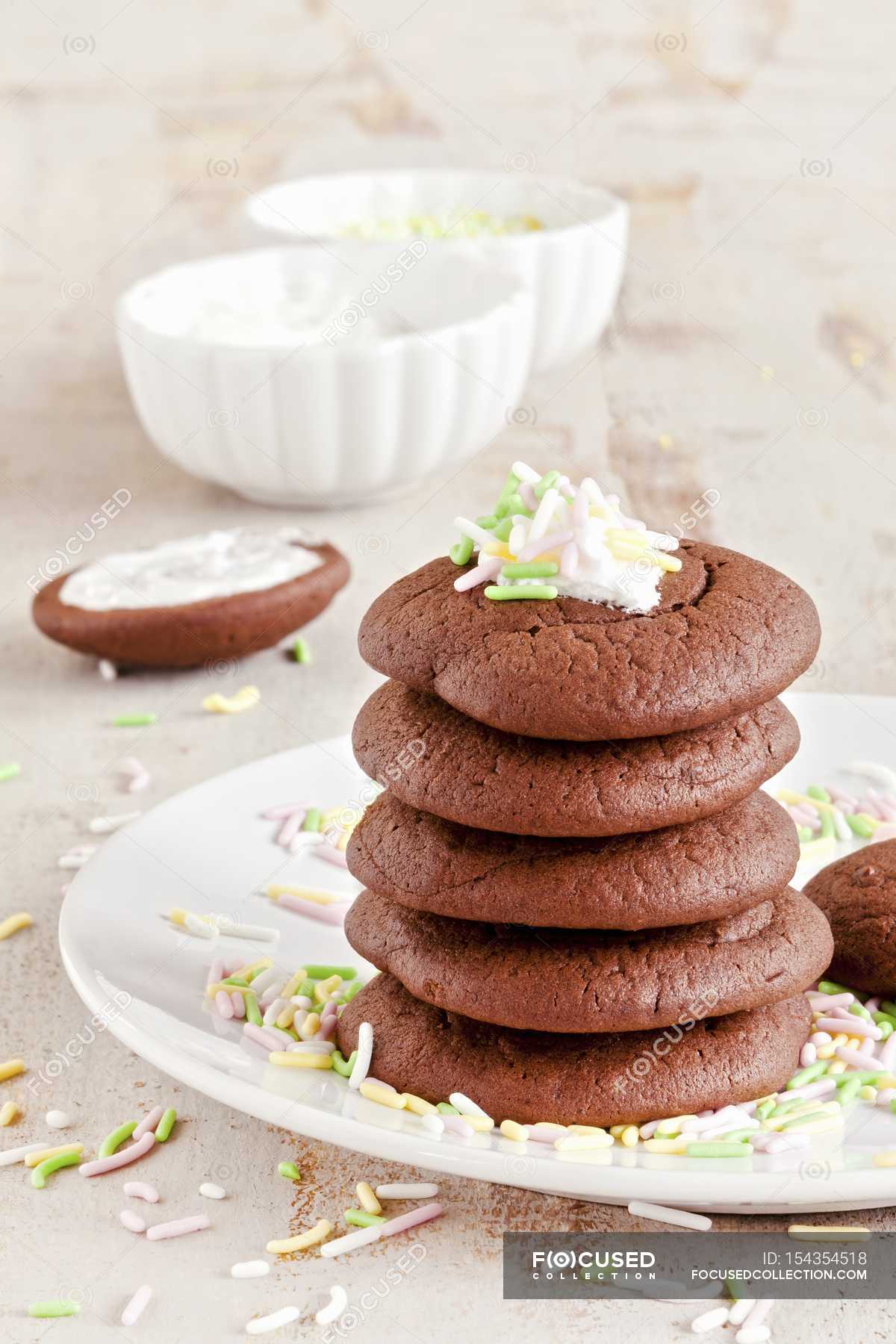 Closeup View Of Stacked Whoopie Pies With Sugar Sprinkles Edible Color Image Stock Photo 154354518