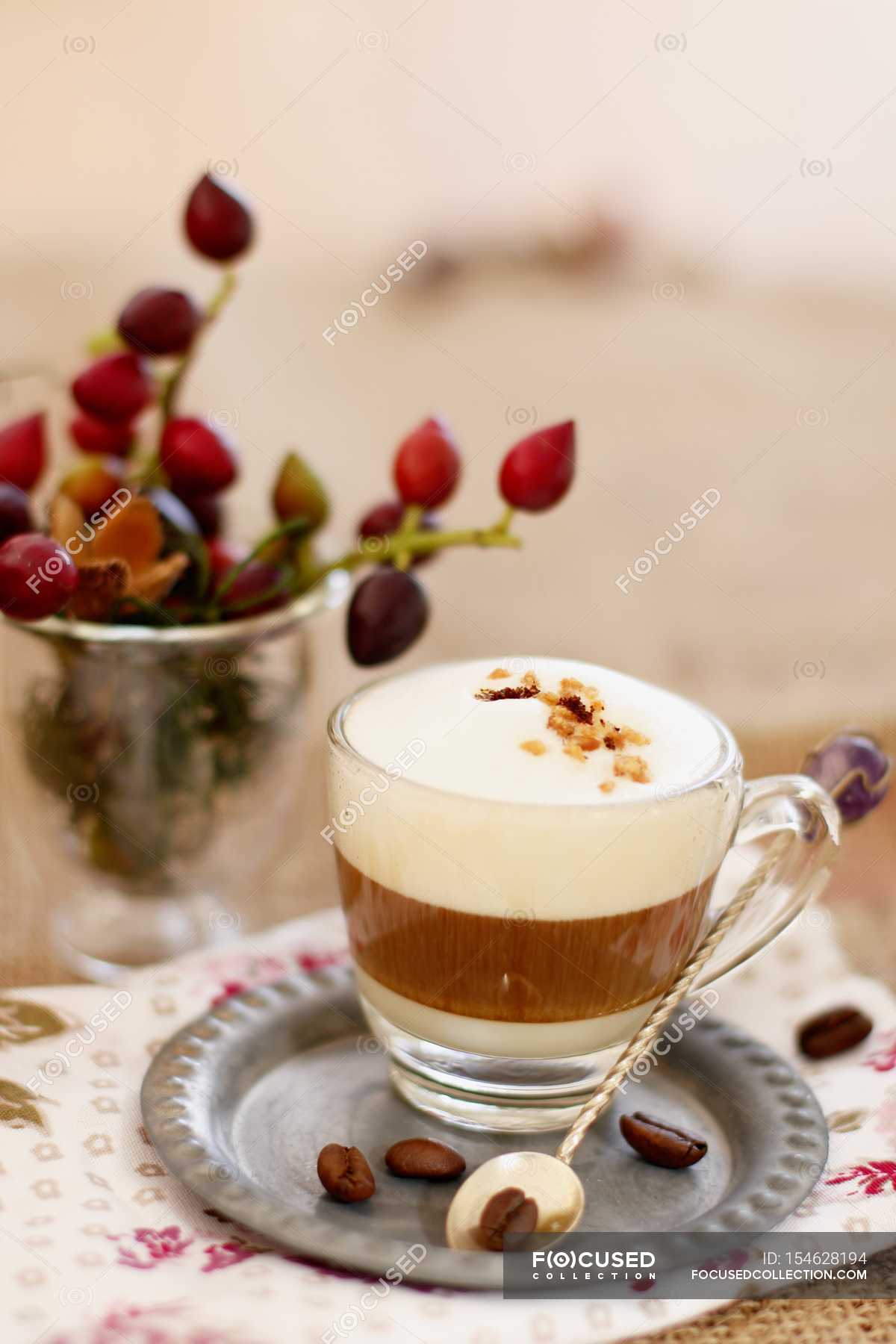Espresso macchiato in glass cup — delicious, breakfast - Stock Photo ...