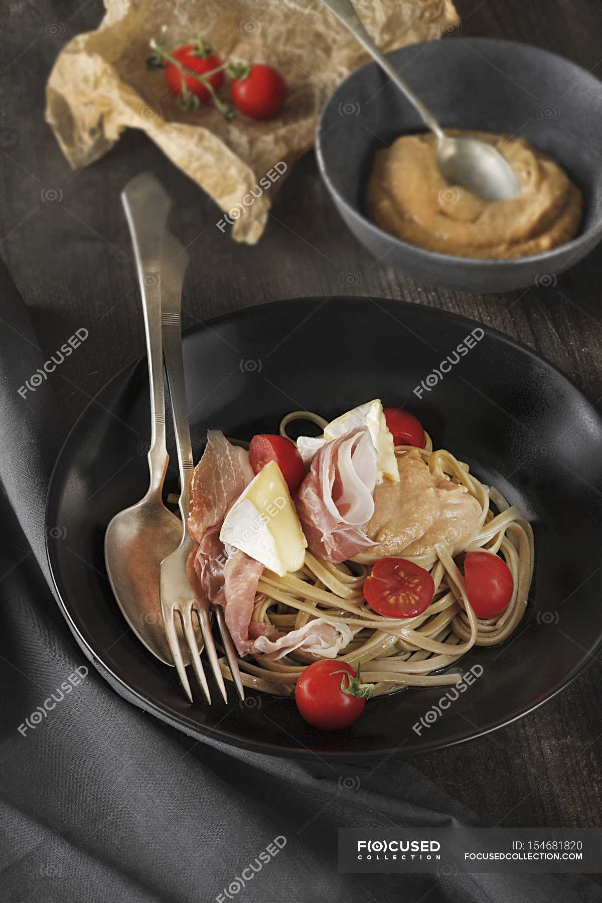 Tagliatelle pasta with prosciutto and Camembert — italian, nutrition