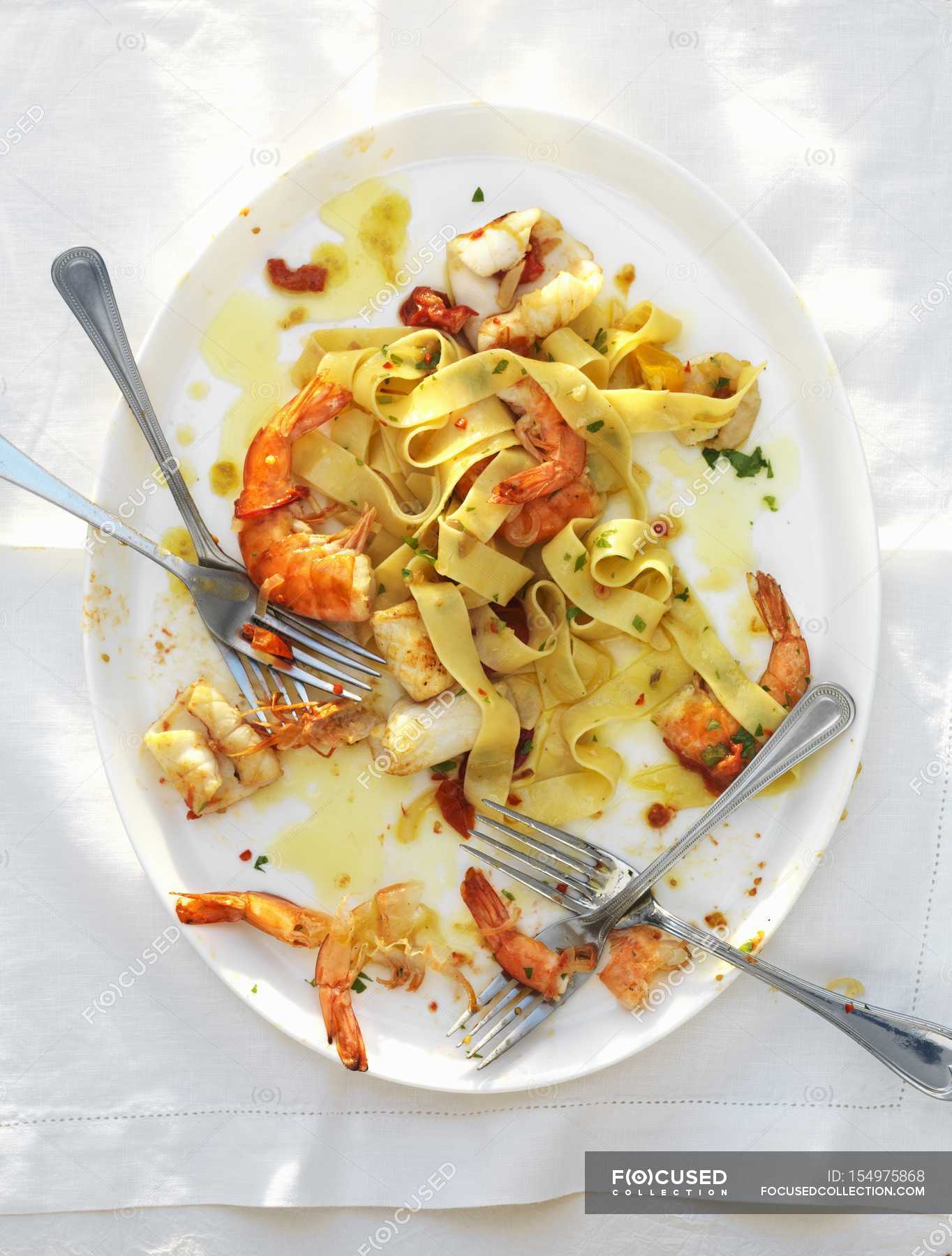 Pappardelle pasta with seafood — healthy, cuisine Stock Photo