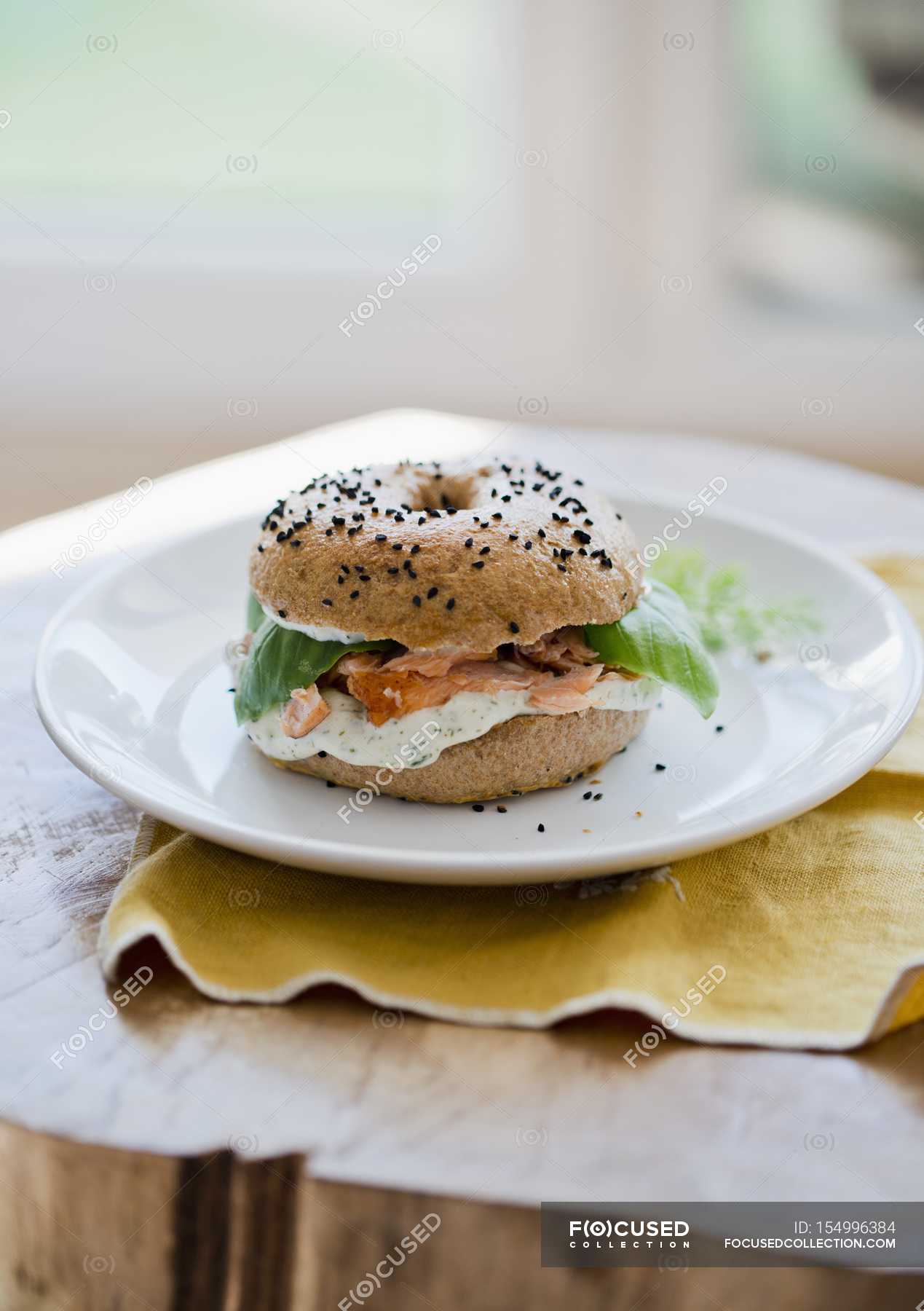 Lox and Cream Cheese — doubtful, plate Stock Photo 154996384