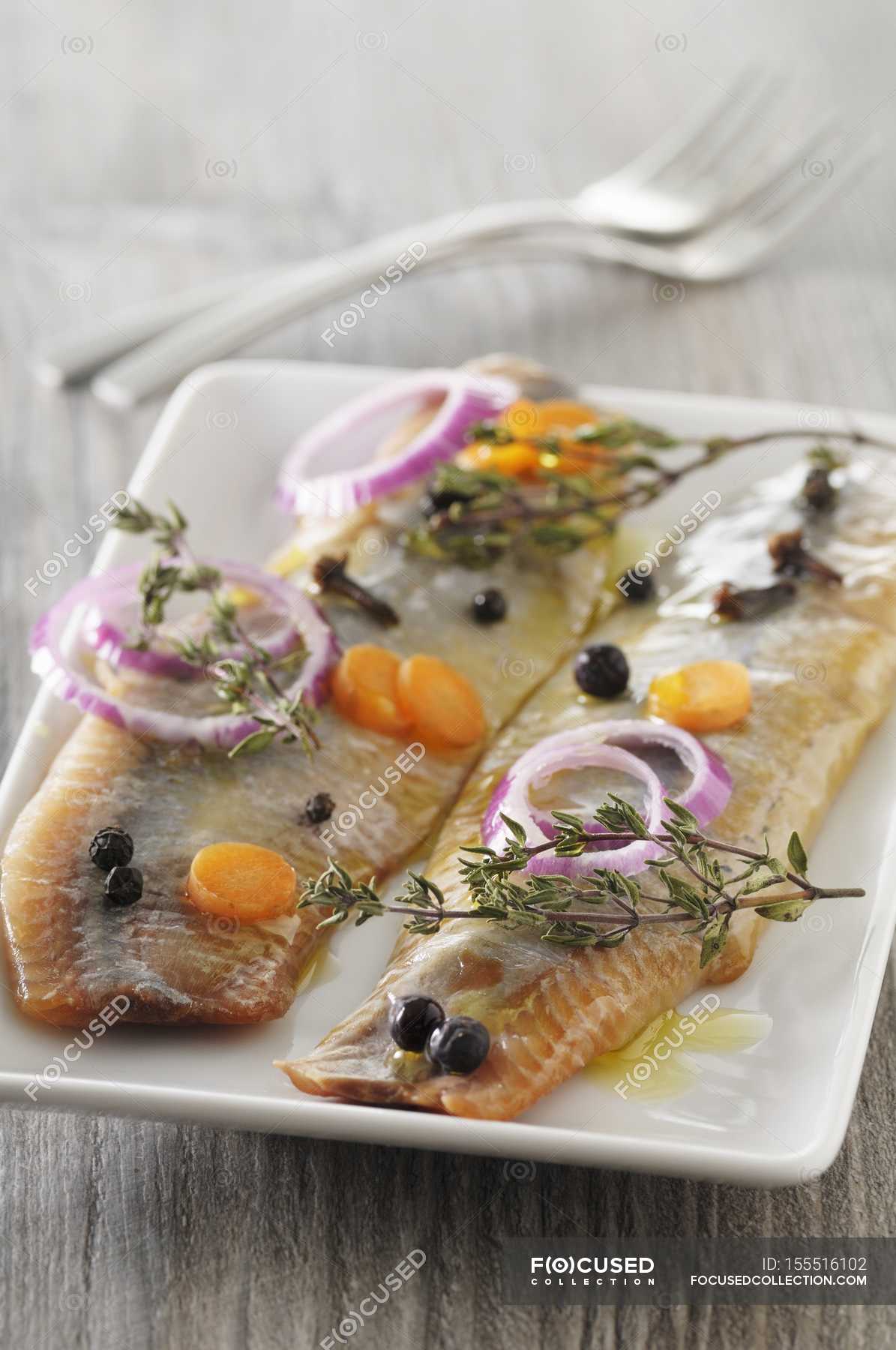 Herring fillets with onion — kitchen, healthy food Stock Photo