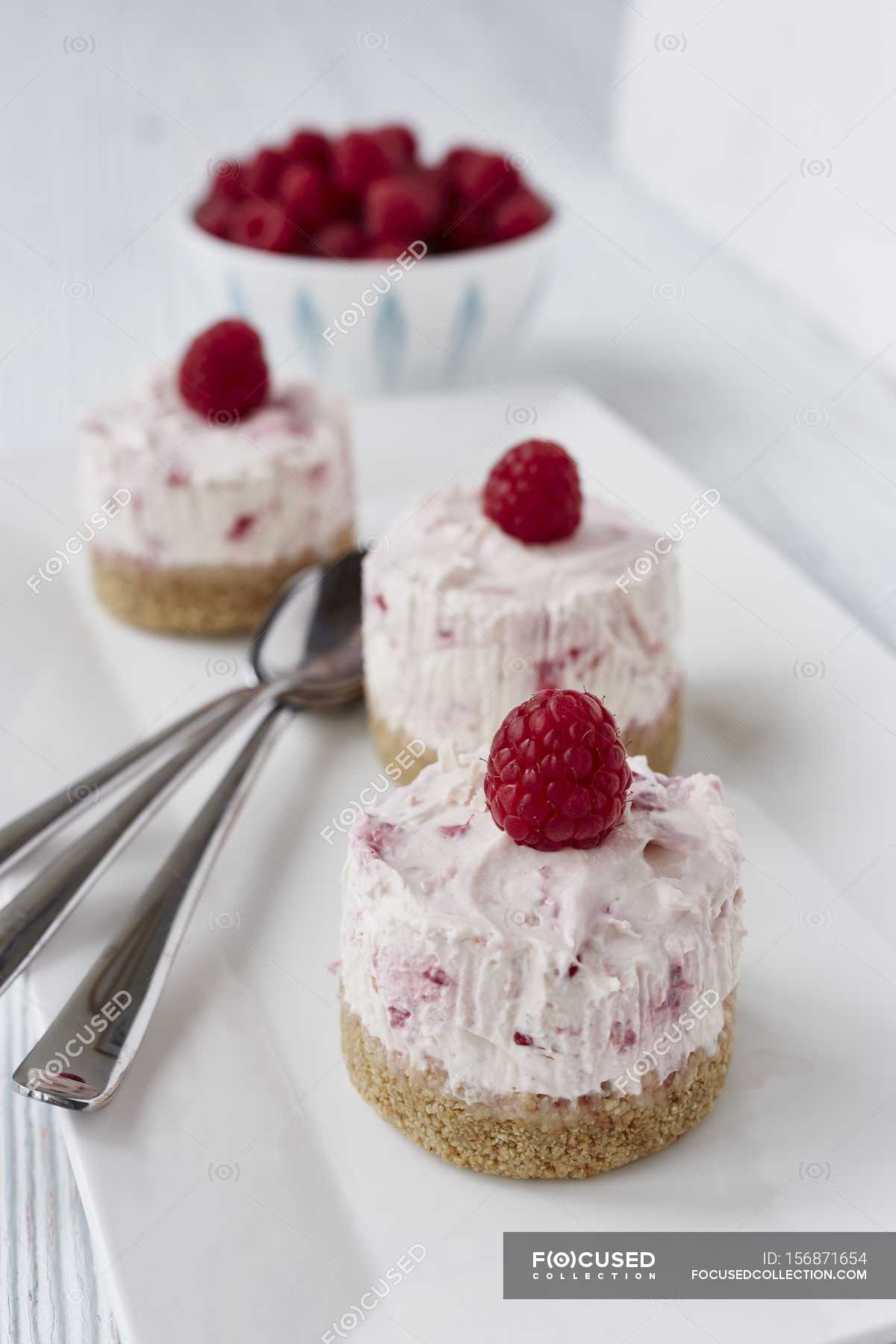 Cranachan Cheesecakes With Raspberries Products Bake Stock Photo 156871654