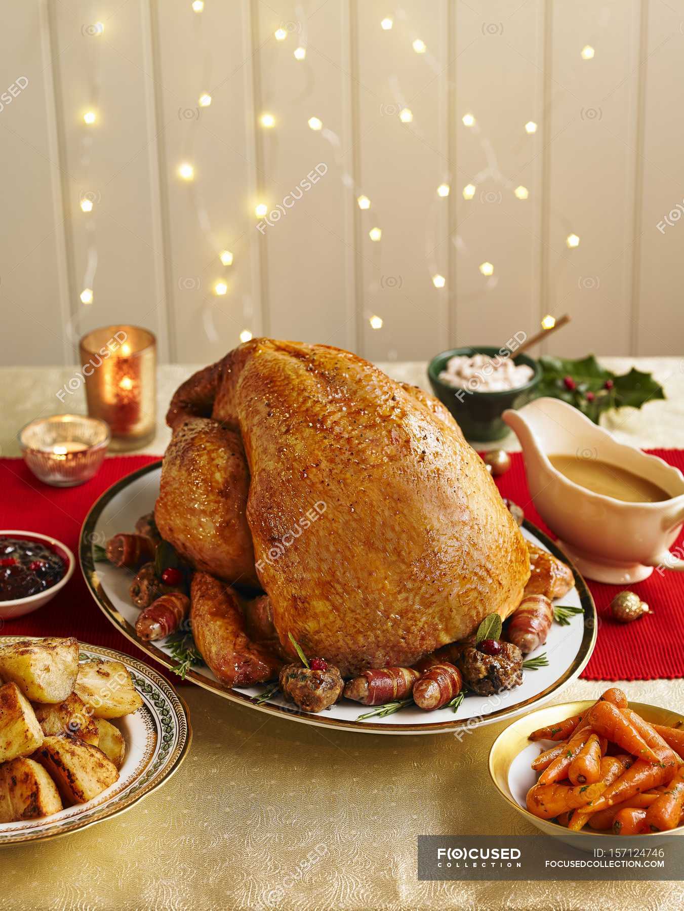 Whole Turkey With Vegetables And Thanksgiving Decorations Color