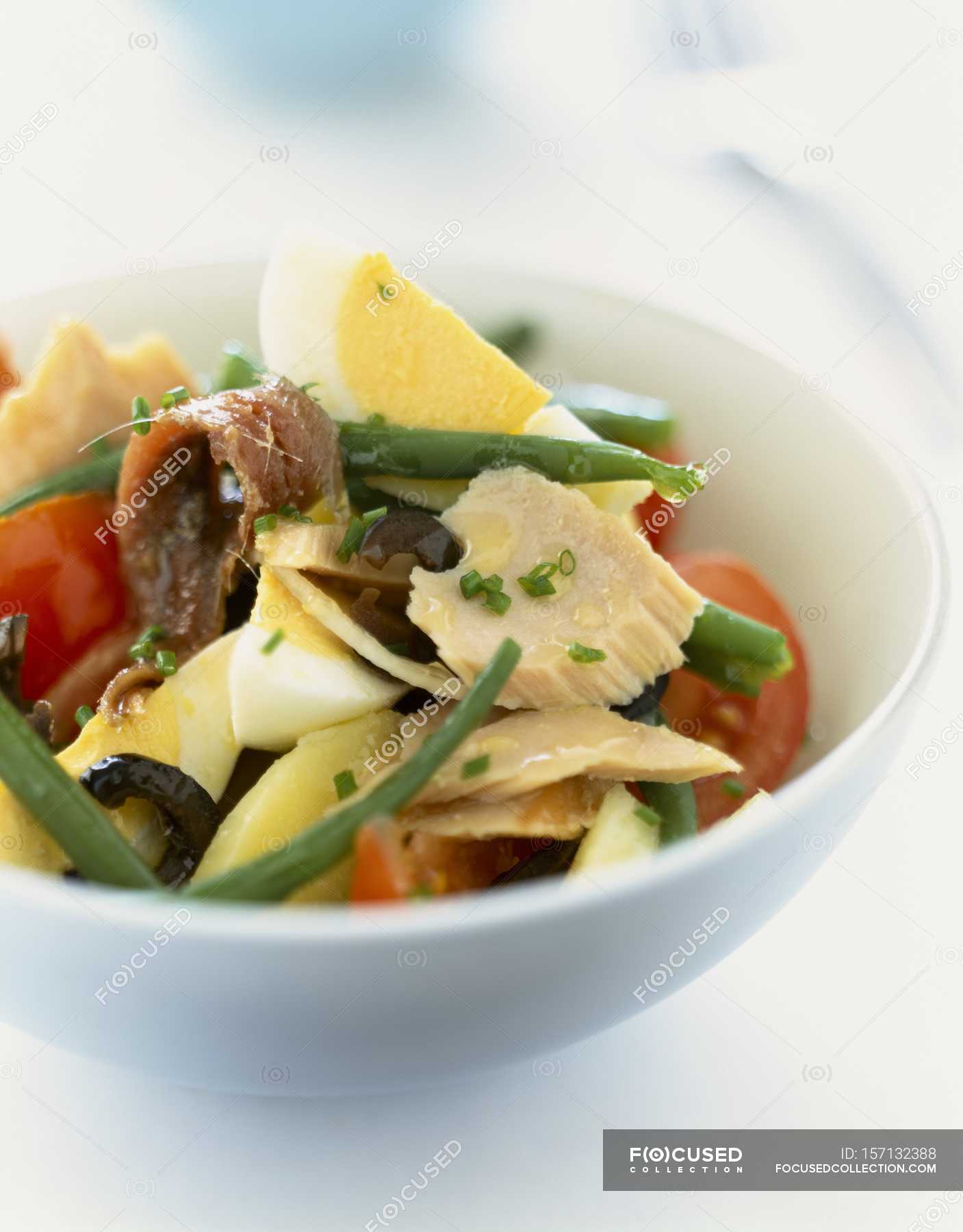 Salad with tuna and anchovies — vitamins, lifestyle Stock Photo