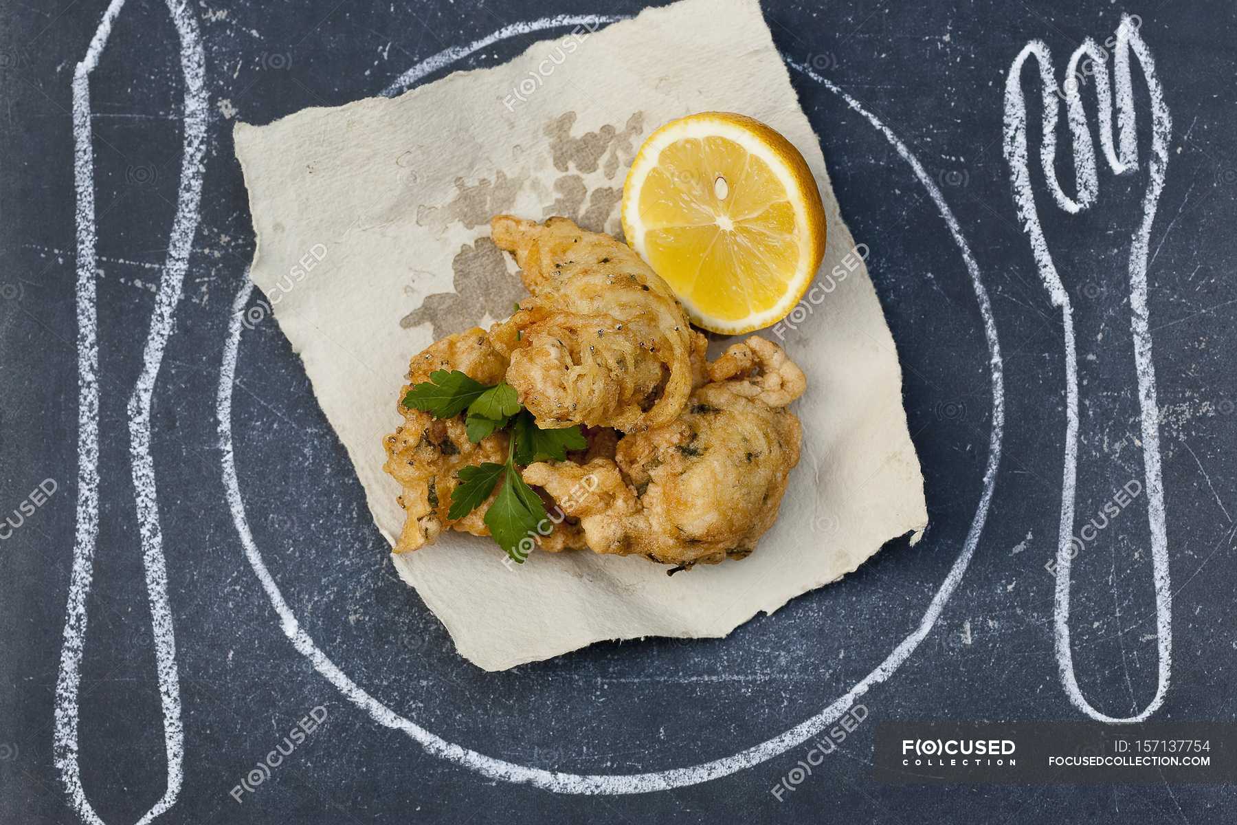 Deepfried battered fish — background, calories Stock Photo 157137754