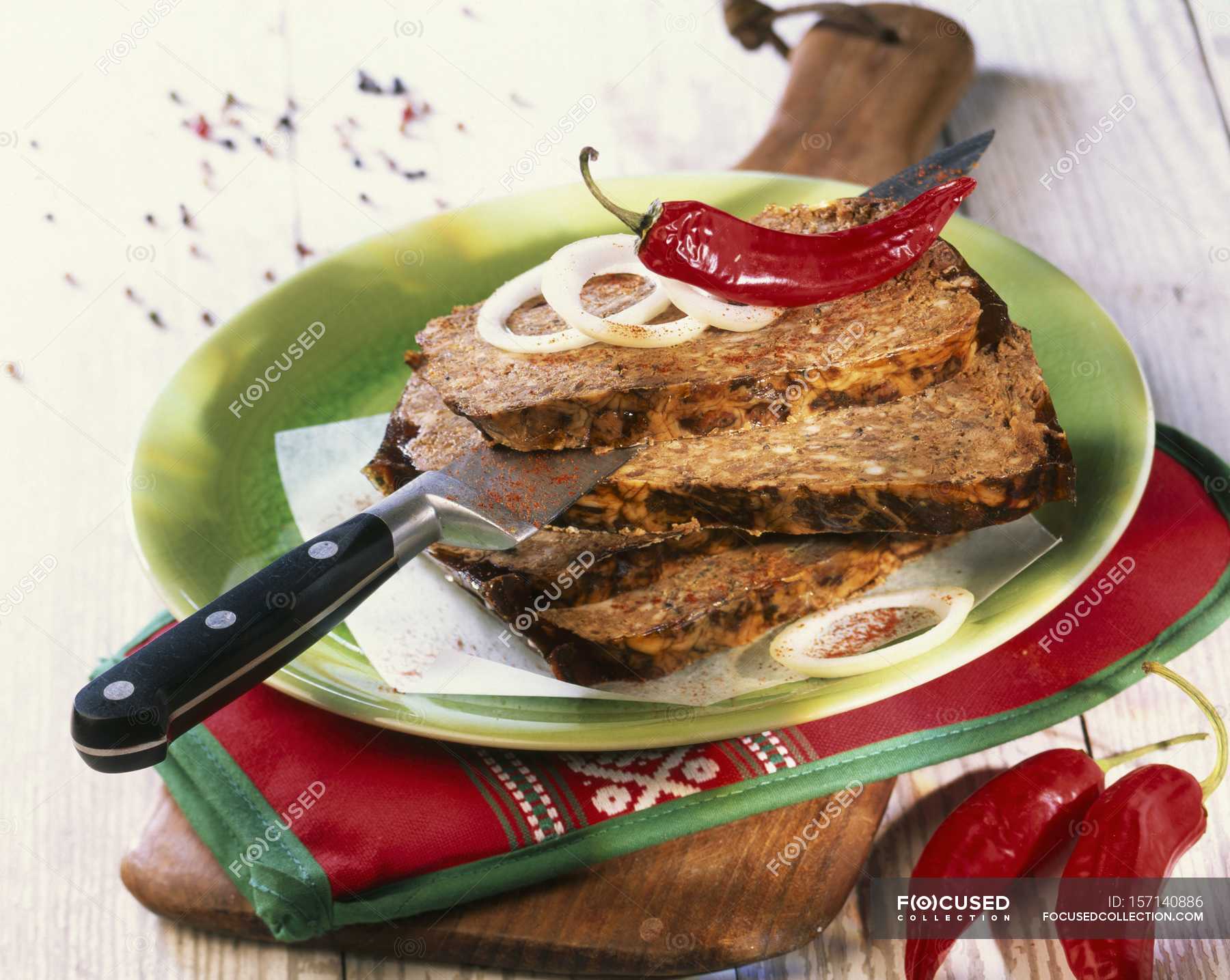 Basque terrine with poultry — green, diet Stock Photo 157140886