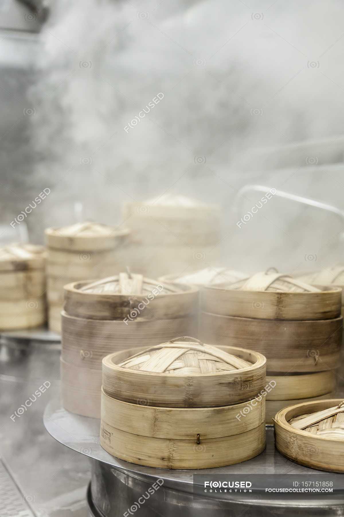 Bamboo Steaming Baskets In A Steamy Kitchen Traditional Objects Stock Photo 157151858