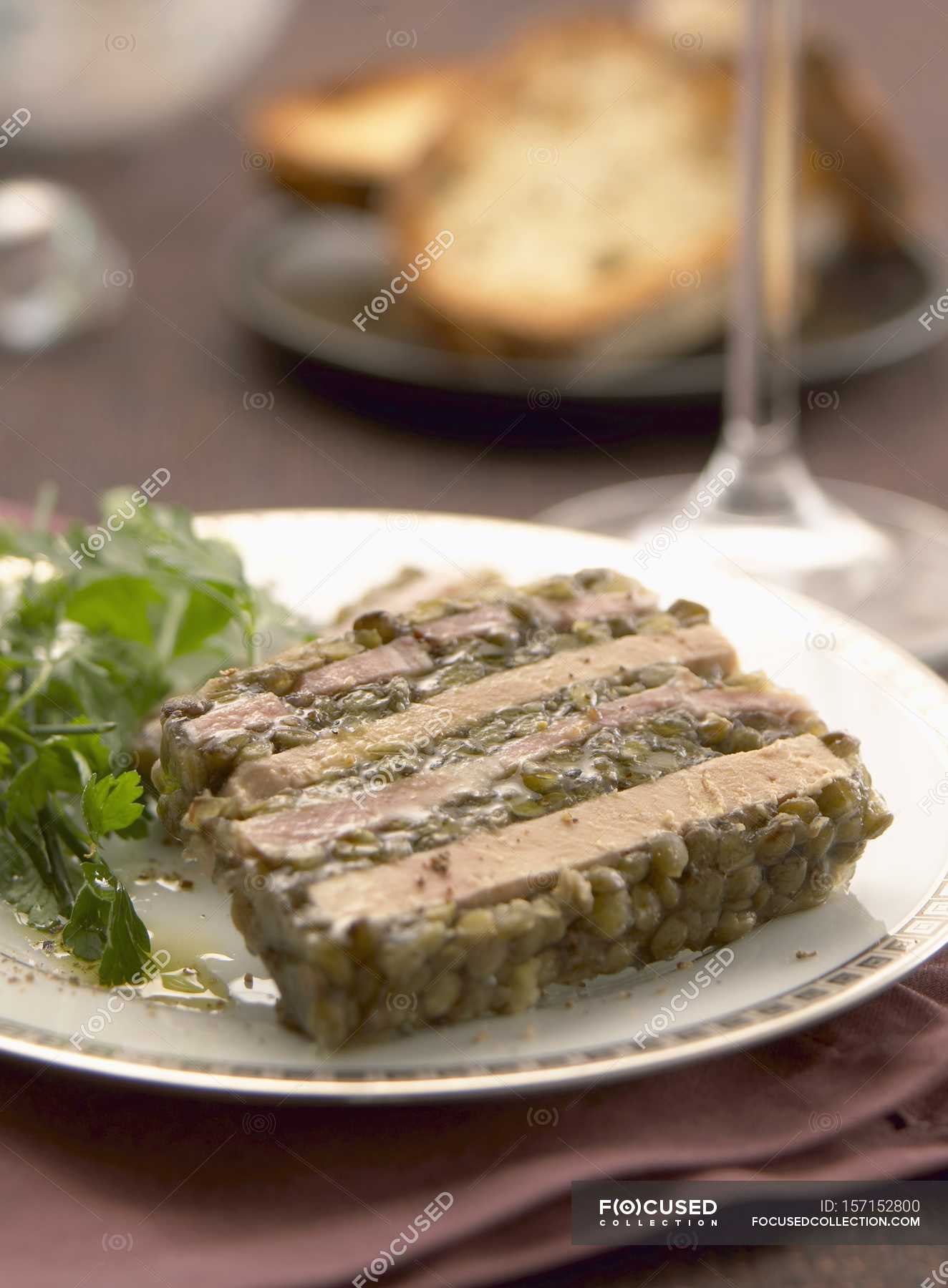 Foie gras and lentil terrine — meal, salad Stock Photo 157152800