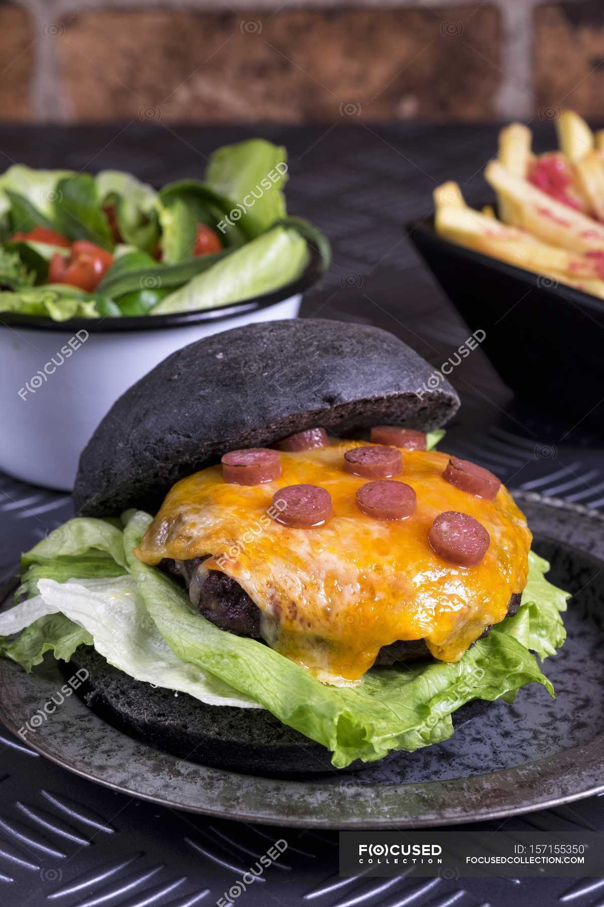 Beef Burger With Melted Cheese Plate Cuisine Stock Photo 157155350