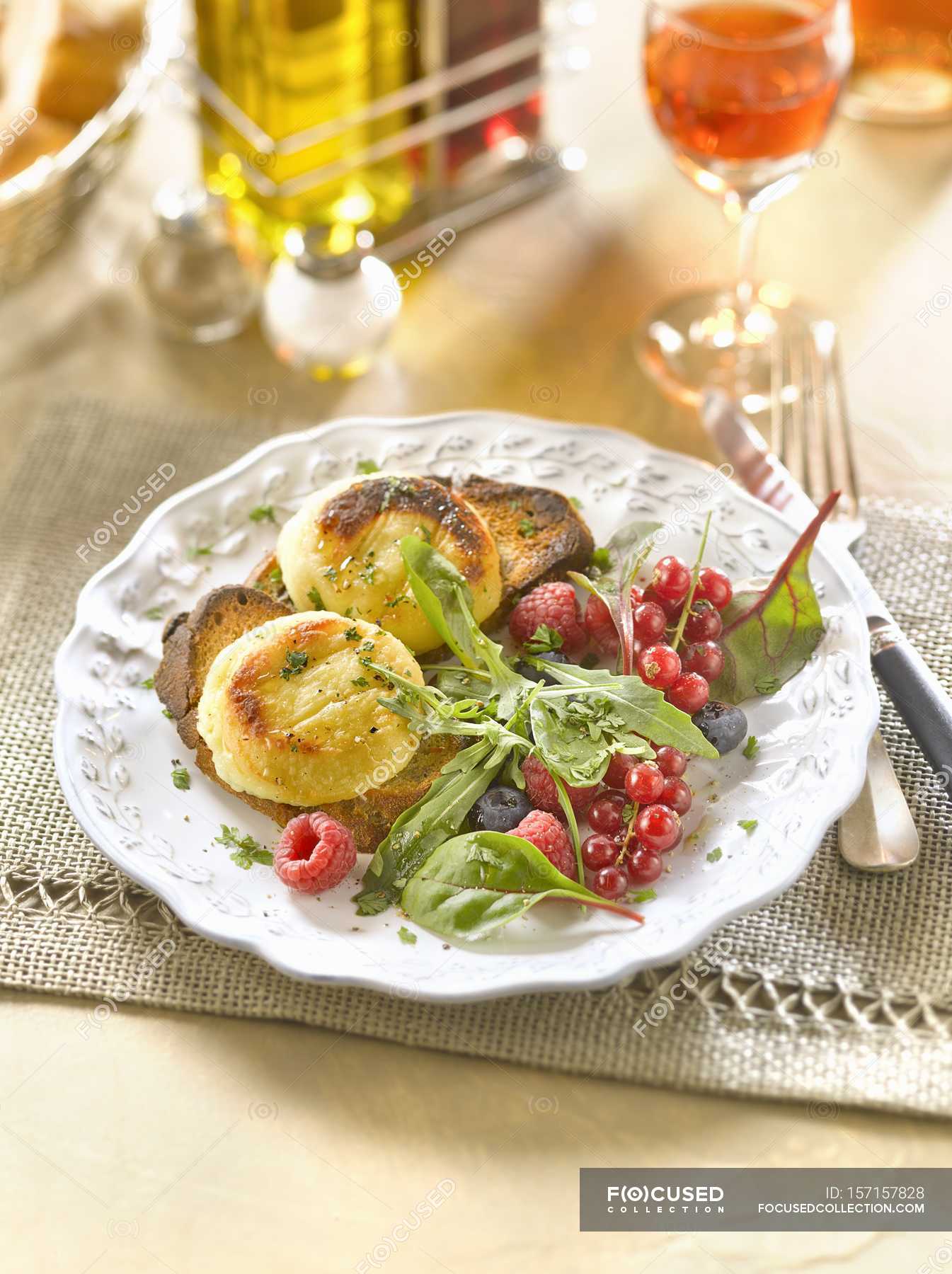 Goat cheese on toast — elements, hot Stock Photo 157157828