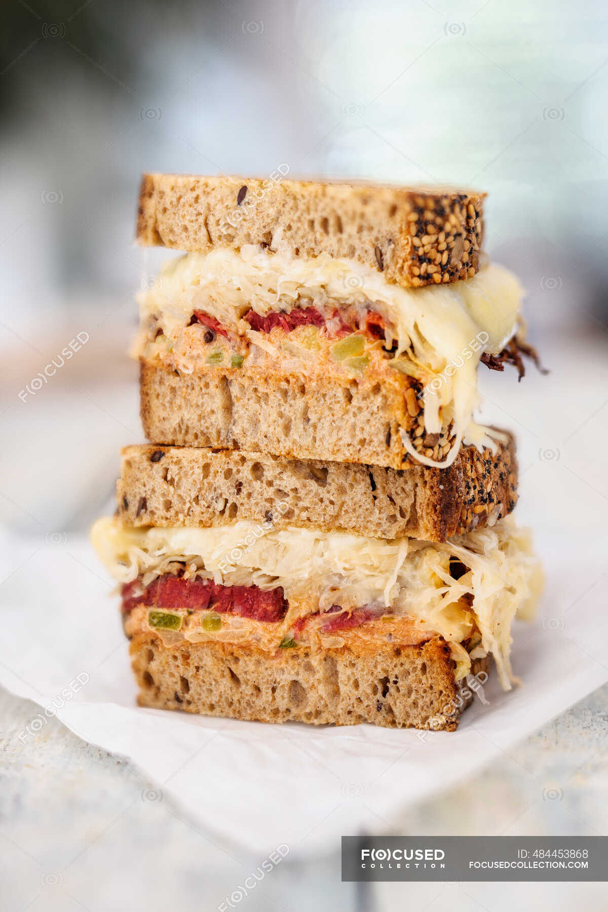 Reuben sandwiches with pastrami, sauerkraut and dressing — delicious