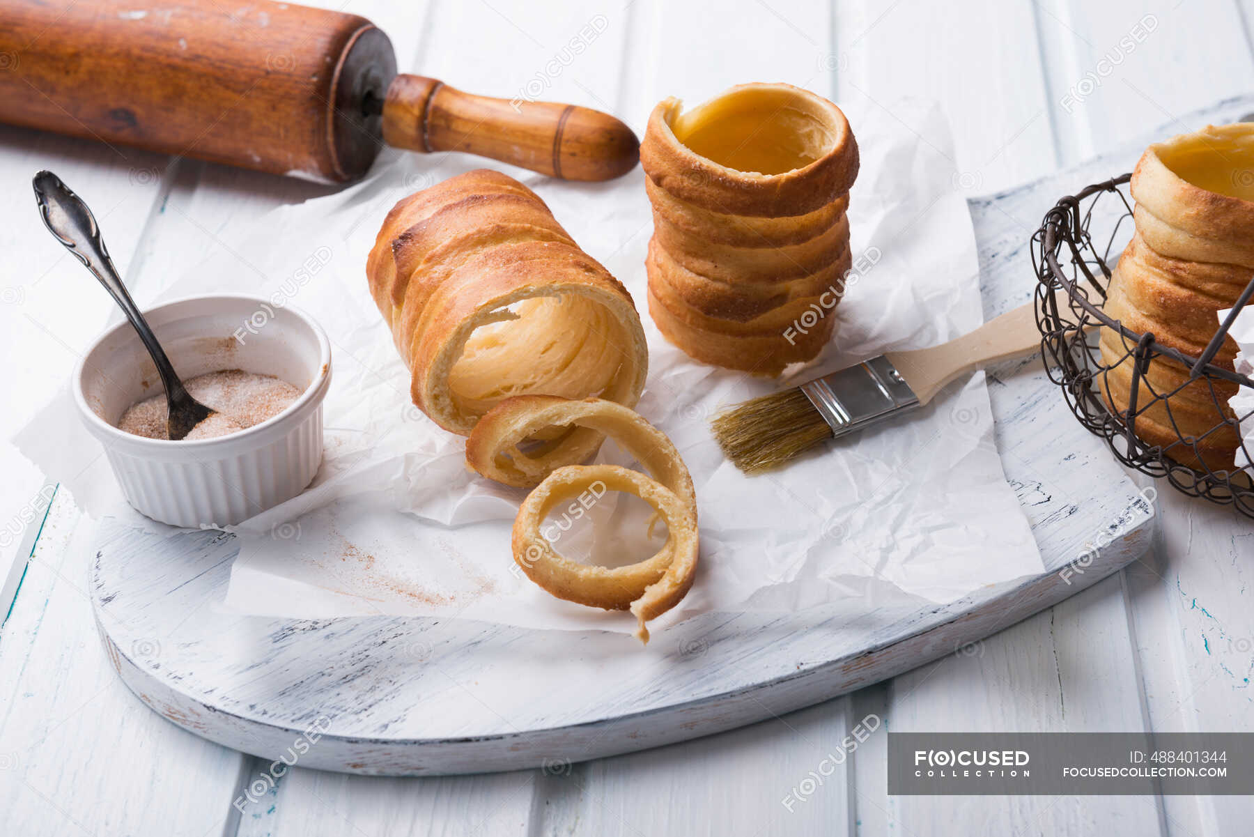 Vegan chimney cake on served table — dessert, delicious - Stock Photo ...