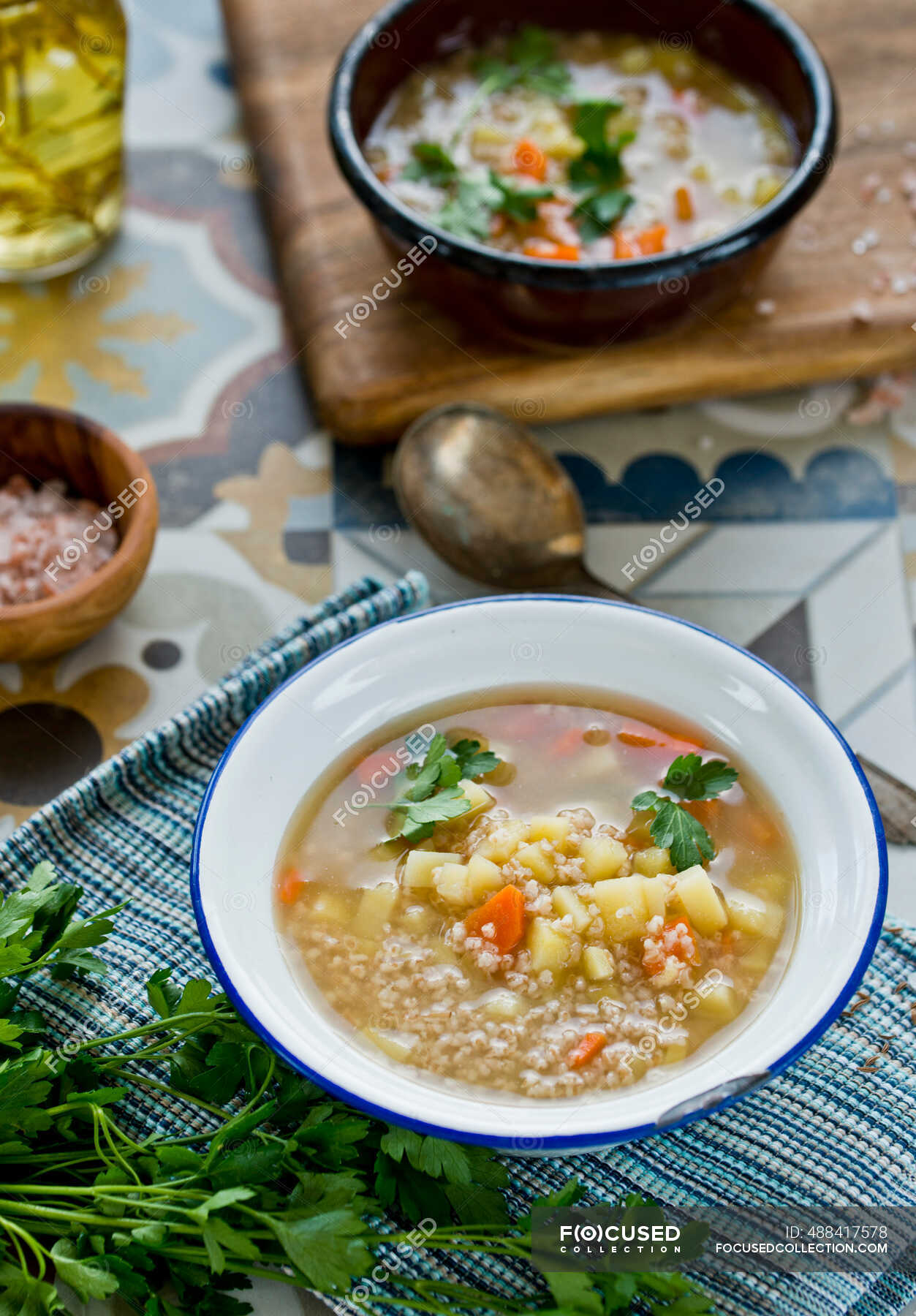 Polish krupnik, barley soup closeup — cuisine, dining - Stock Photo ...