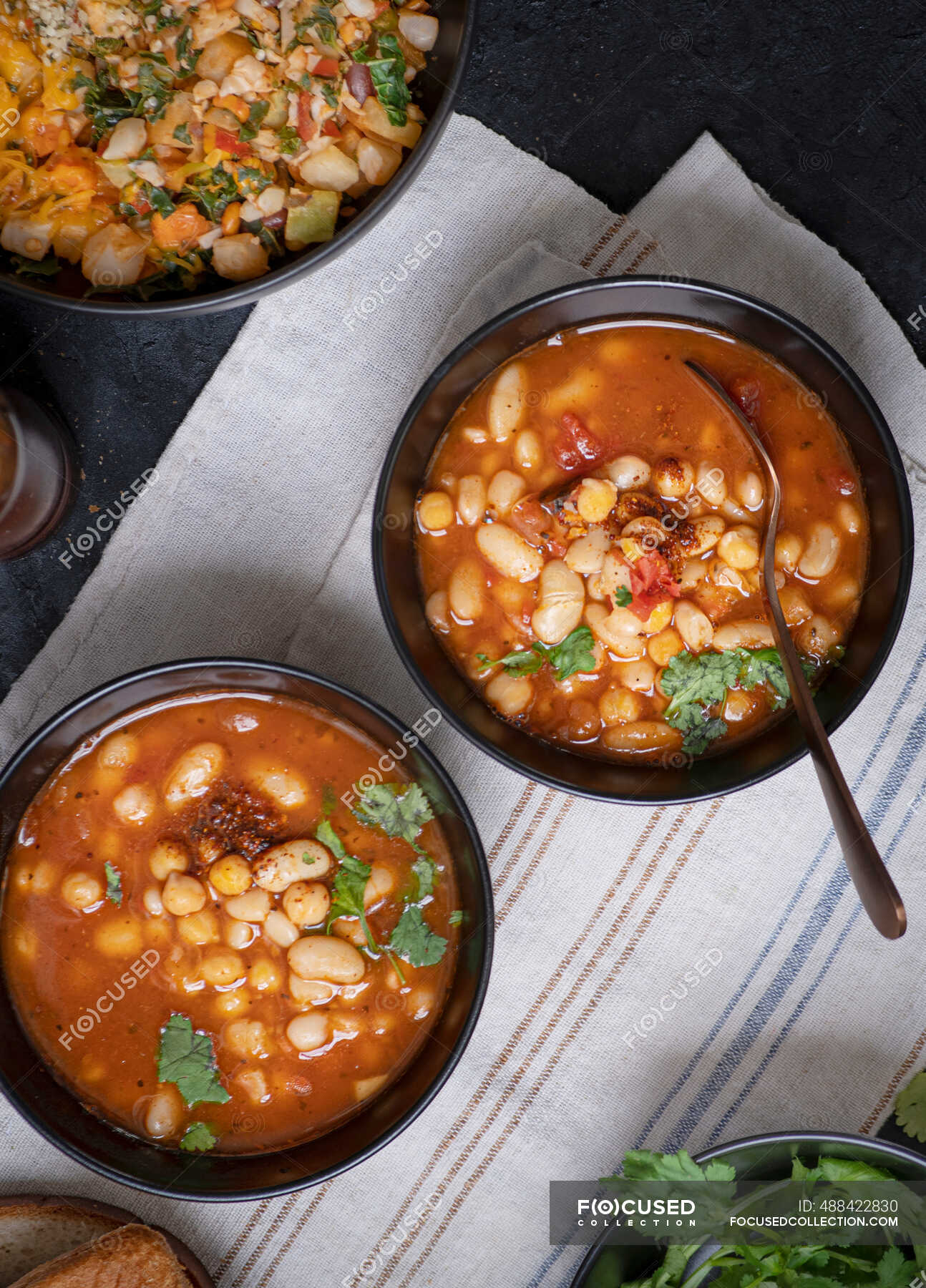 Vegan bean and garbanzo soup — calories, background Stock Photo