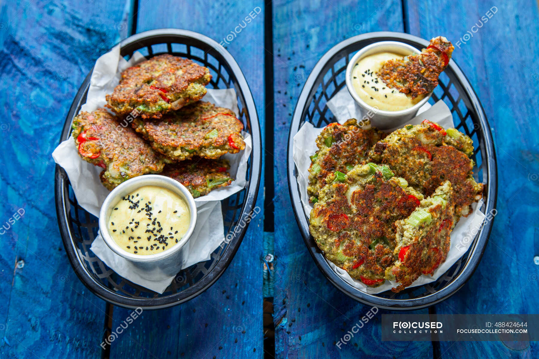 Mung bean fritters with a curry dip — patty, milk free Stock Photo