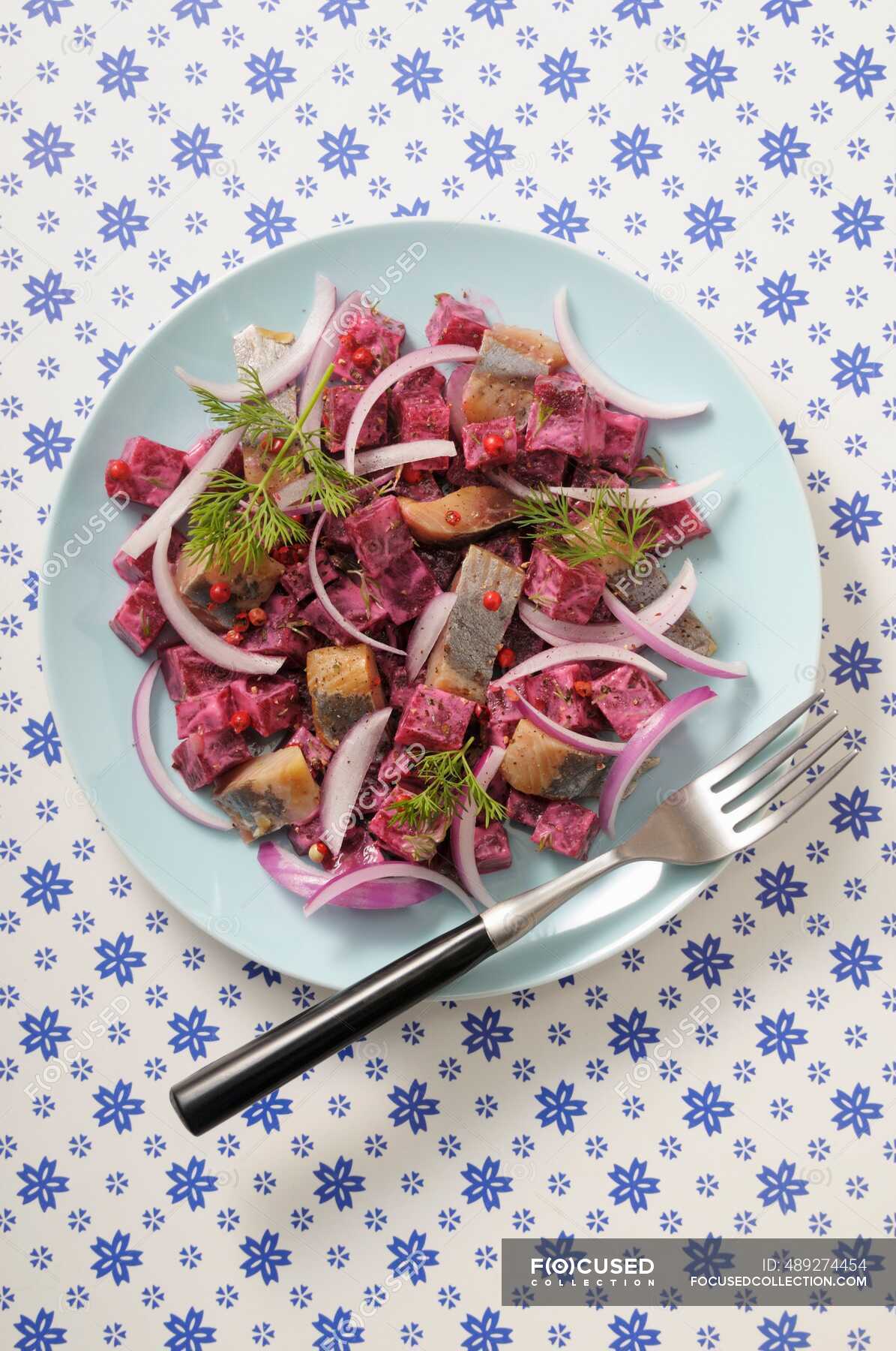 Herring salad with beetroot — fish recipe, herrings - Stock Photo ...