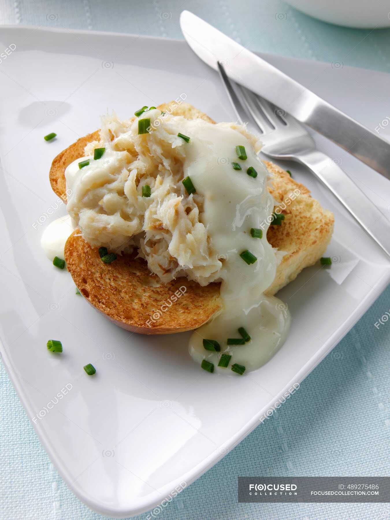 Brandade of salt cod on brioche slice — starters, dishes Stock Photo